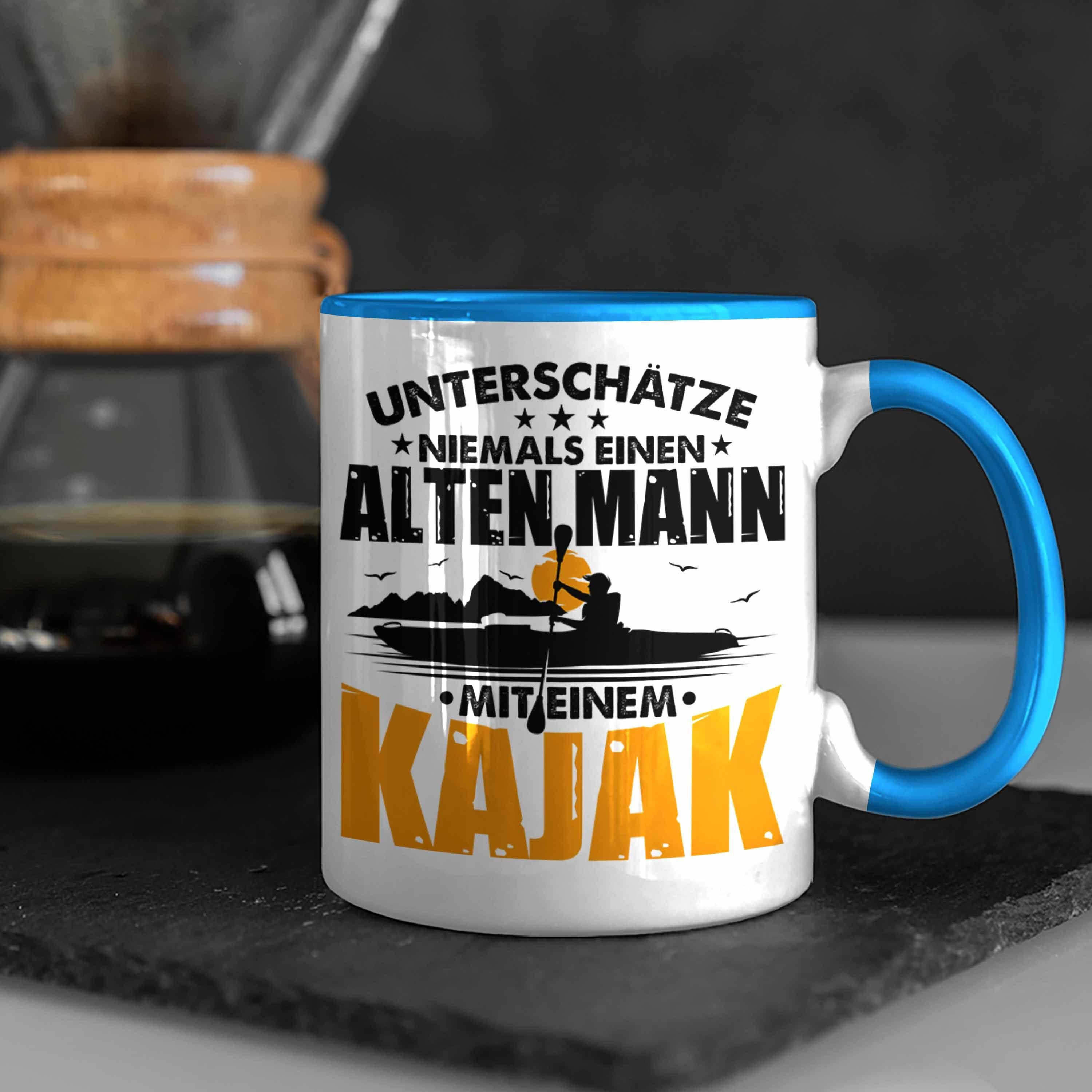 Trendation Trendation Geschenkidee Blau Evolution Geschenk Tasse Überraschung Geburtstag Kajak Kajak-Fahrer Tasse -