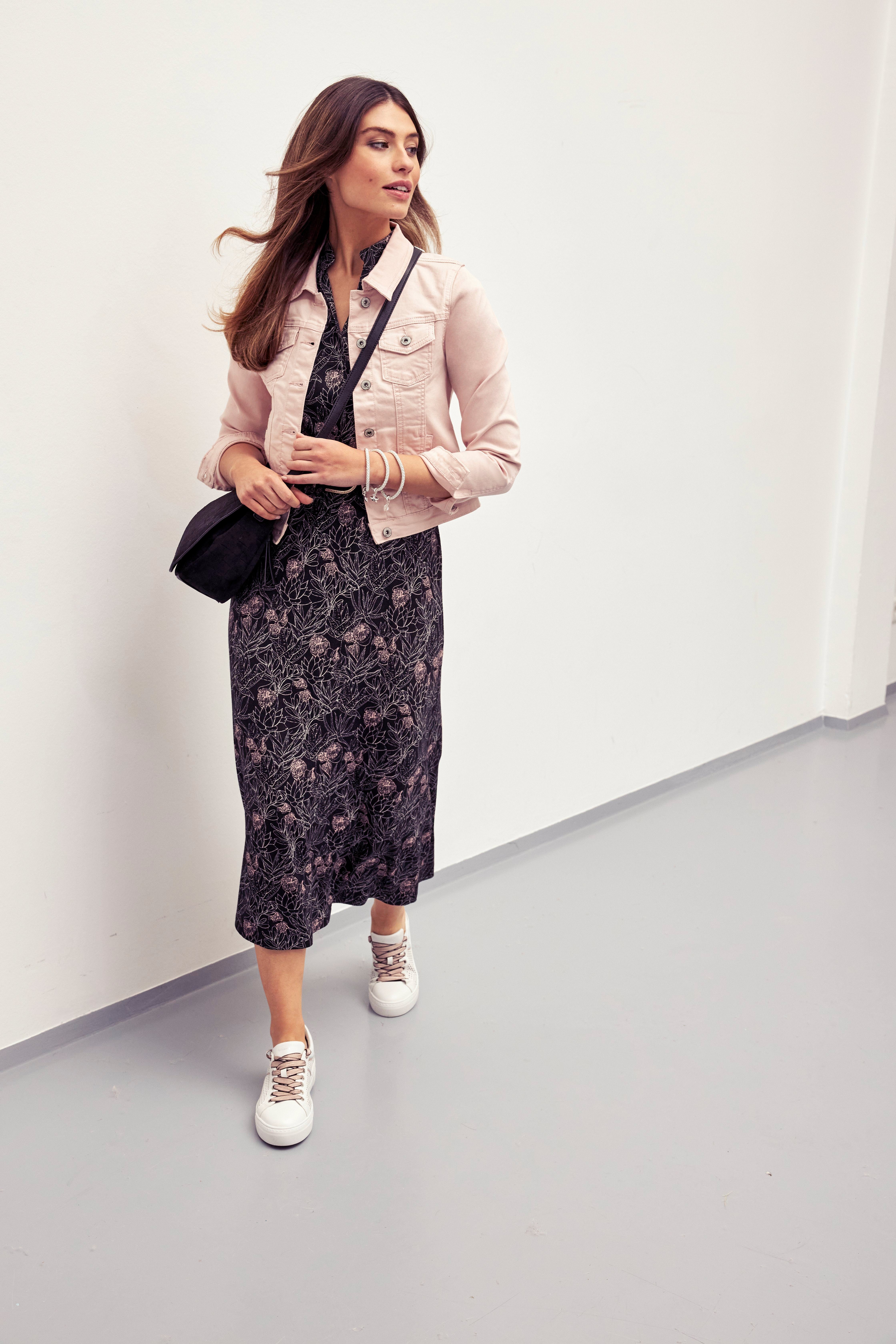 Laura Scott Midi-Länge Jerseykleid in modischer schwarz-rosa-geblümt