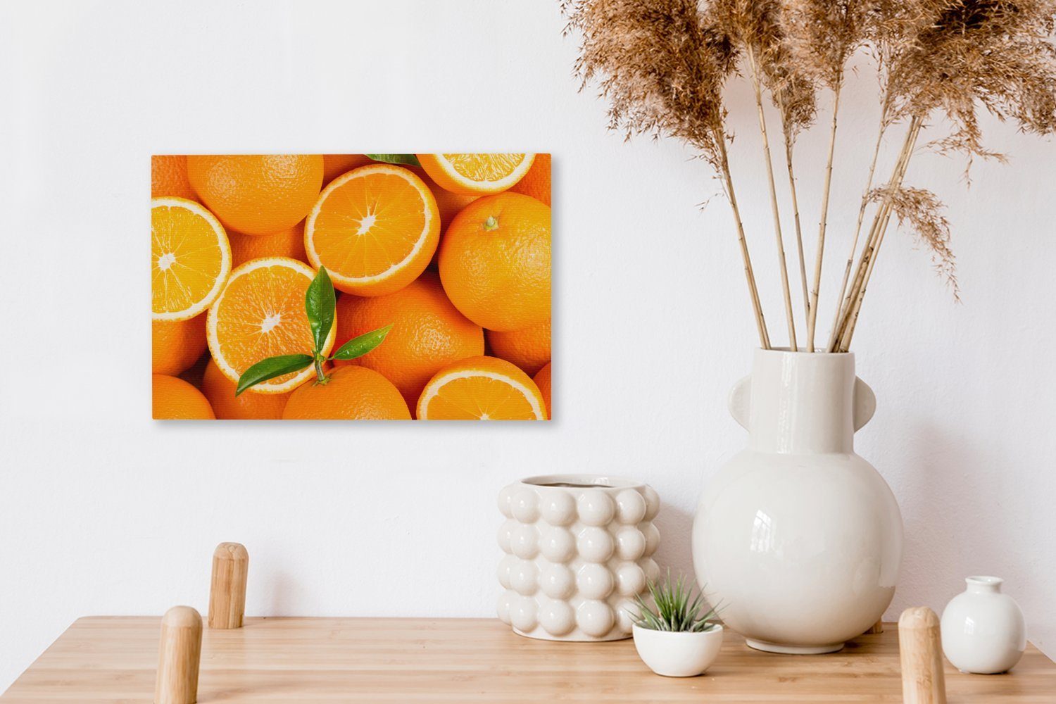 Wandbild Leinwandbild St), Blätter, Leinwandbilder, Wanddeko, (1 Aufhängefertig, - Orange - cm OneMillionCanvasses® Früchte 30x20