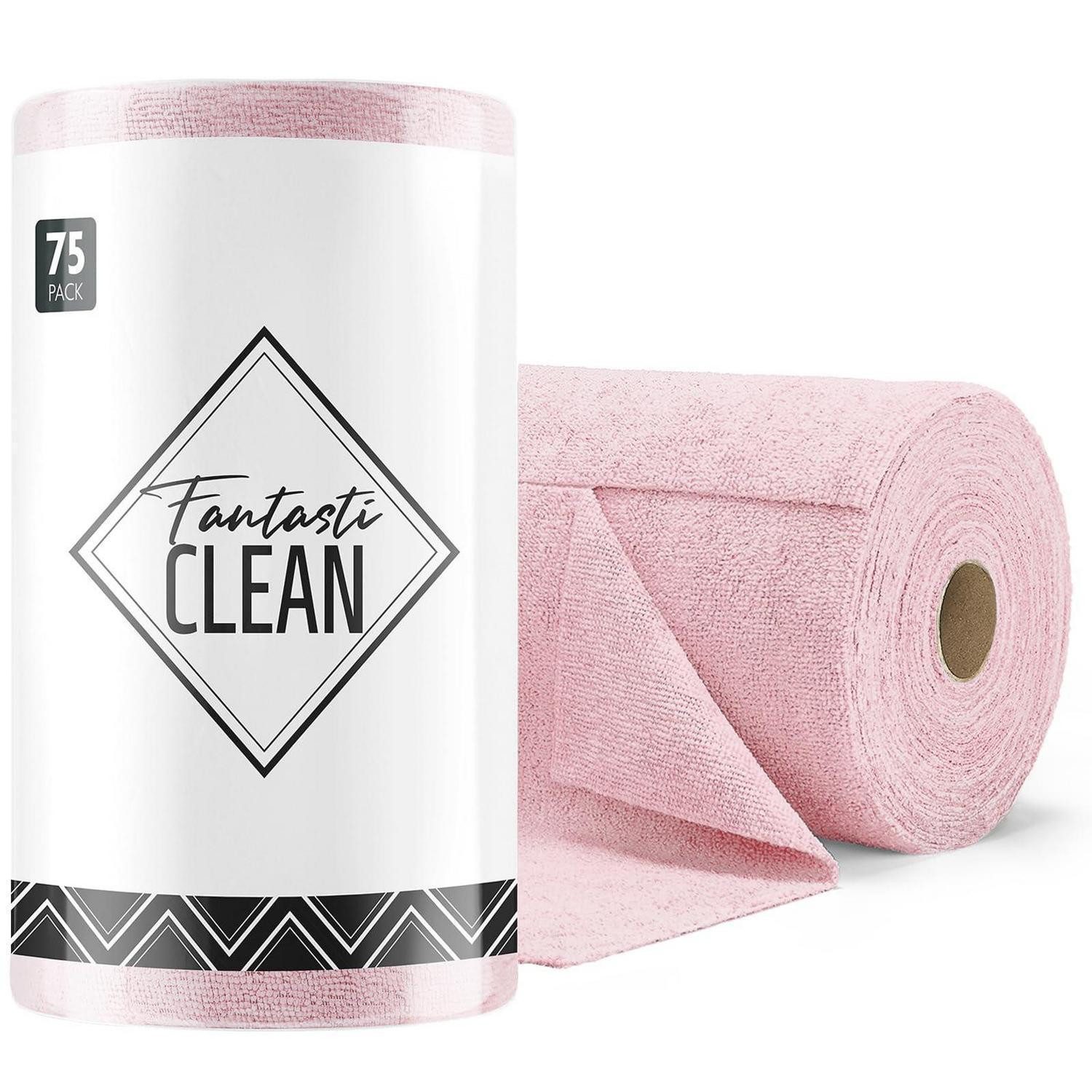 LuxusKollektion Reinigungstücher Mikrofaser abreißbar fusselfrei 30x30cm Rosa 75 Stück Mikrofasertuch