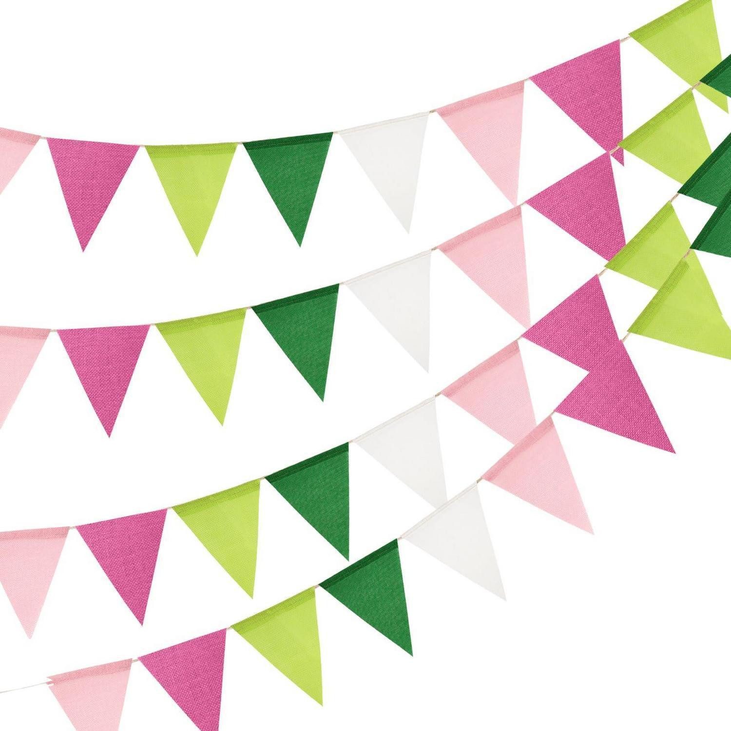 LuxusKollektion Wimpelkette Wimpelkette Outdoor Wetterfest Rosa-Grün-Weiß 12m 3 Stück