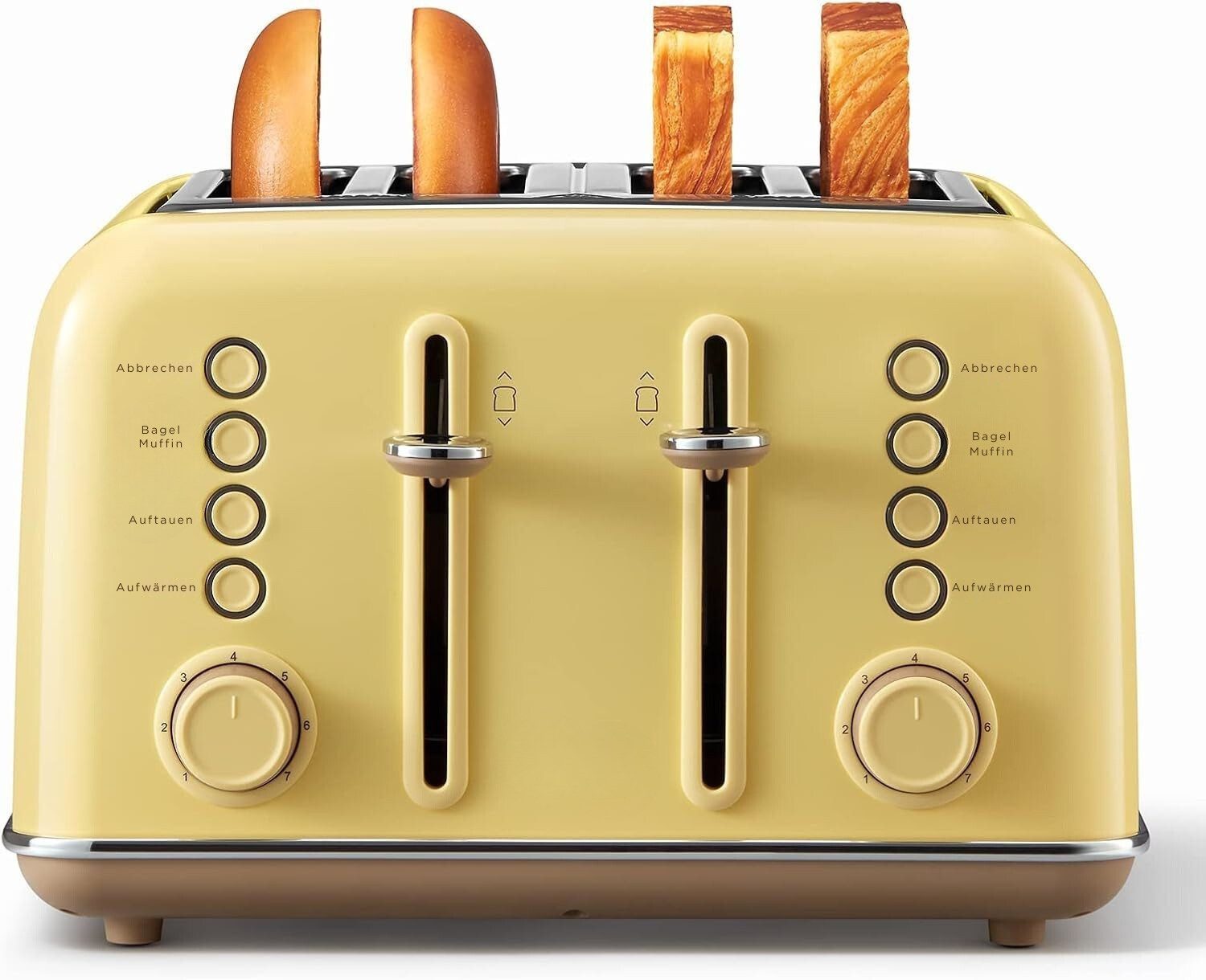 BUYDEEM Тостери, Schlitztoatster (4 Scheiben, Dualcontrol), für 4-Scheiben Retro-Toaster mit 7 Bräunungsstufen, 1500 W, extra breiten Schlitzen, Dual Control & LED-Statusanzeige