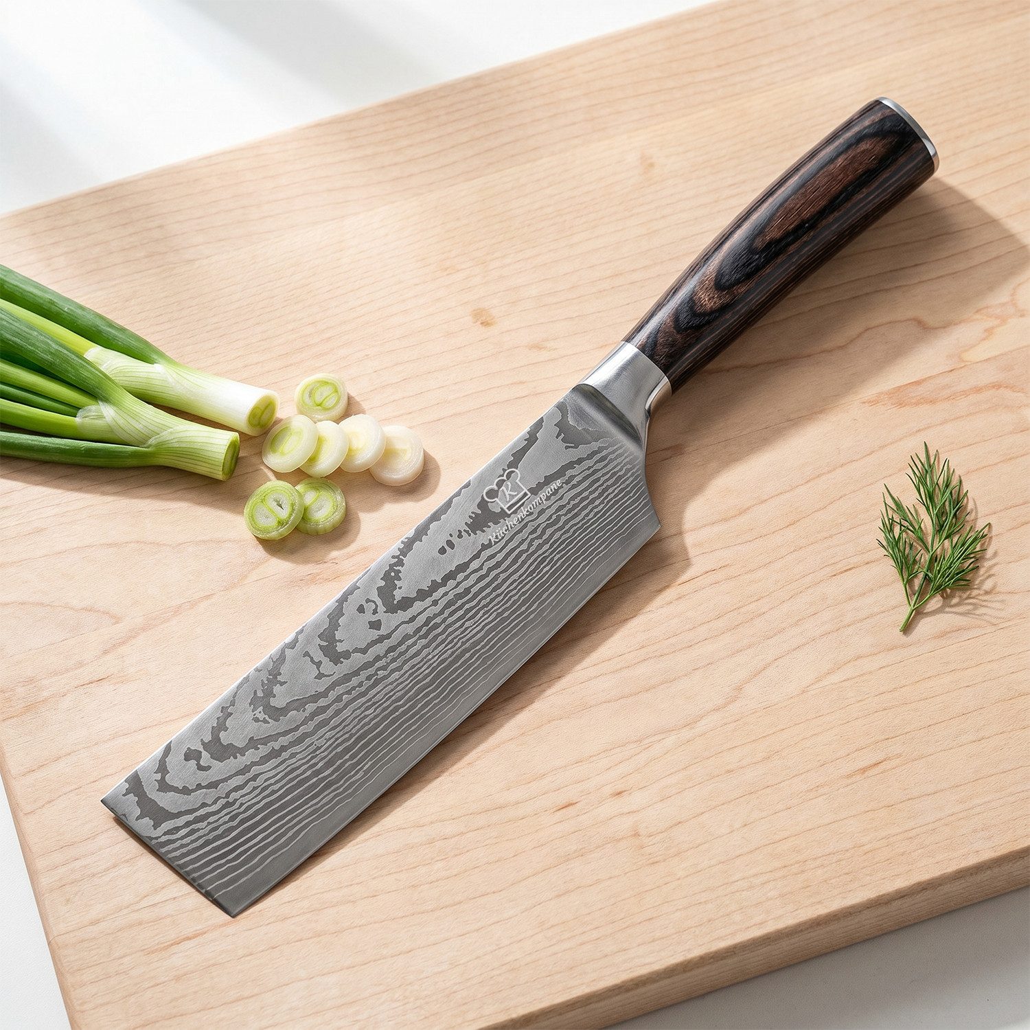 Küchenkompane Asiamesser Profi Nakiri Messer – 18 cm – Edelstahl in Damast-Optik – Inkl. Box – Bild 5 von 5