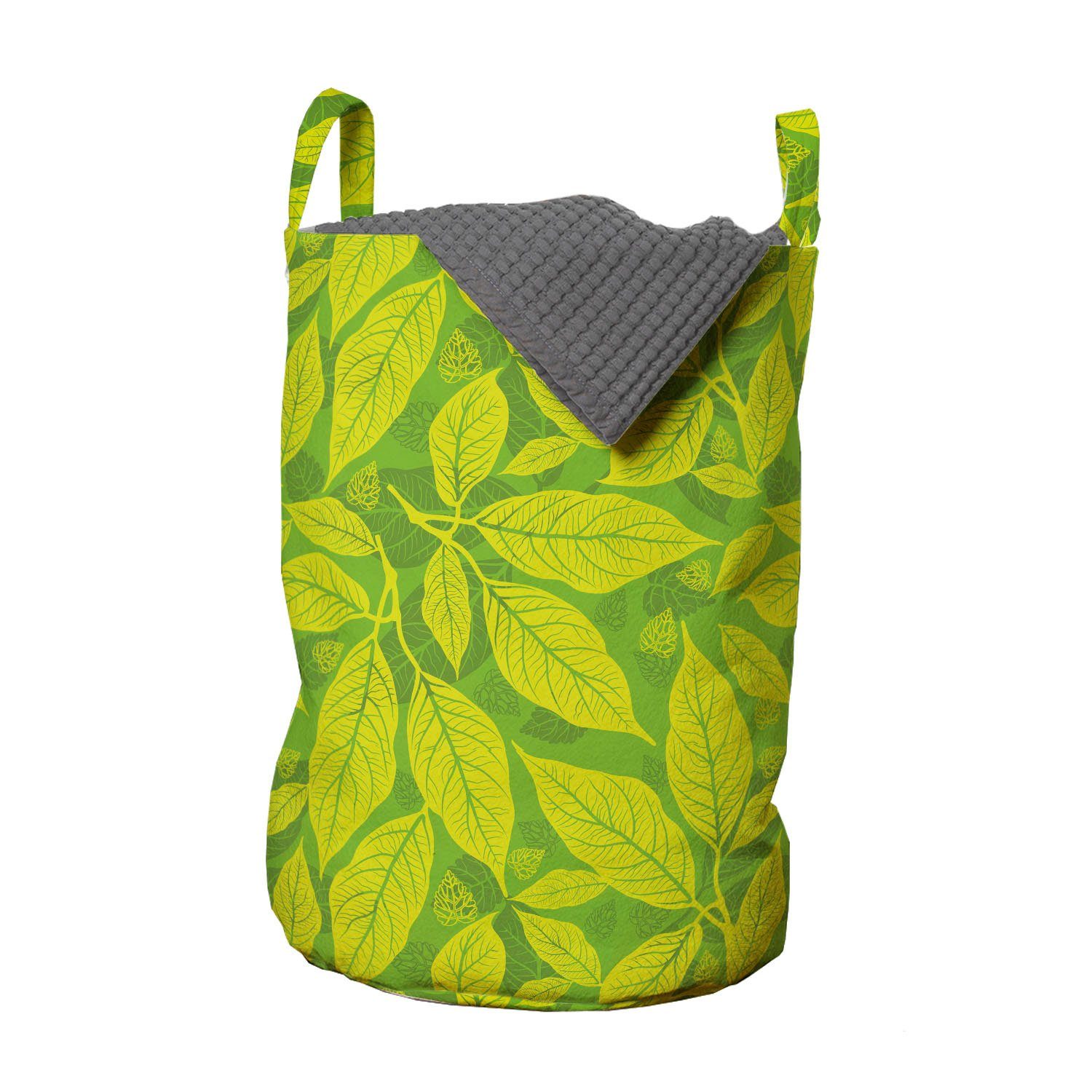 Abakuhaus Wäschesäckchen Wäschekorb mit Griffen Kordelzugverschluss für Waschsalons, Botanisch Natur Eco Kunst-Blätter