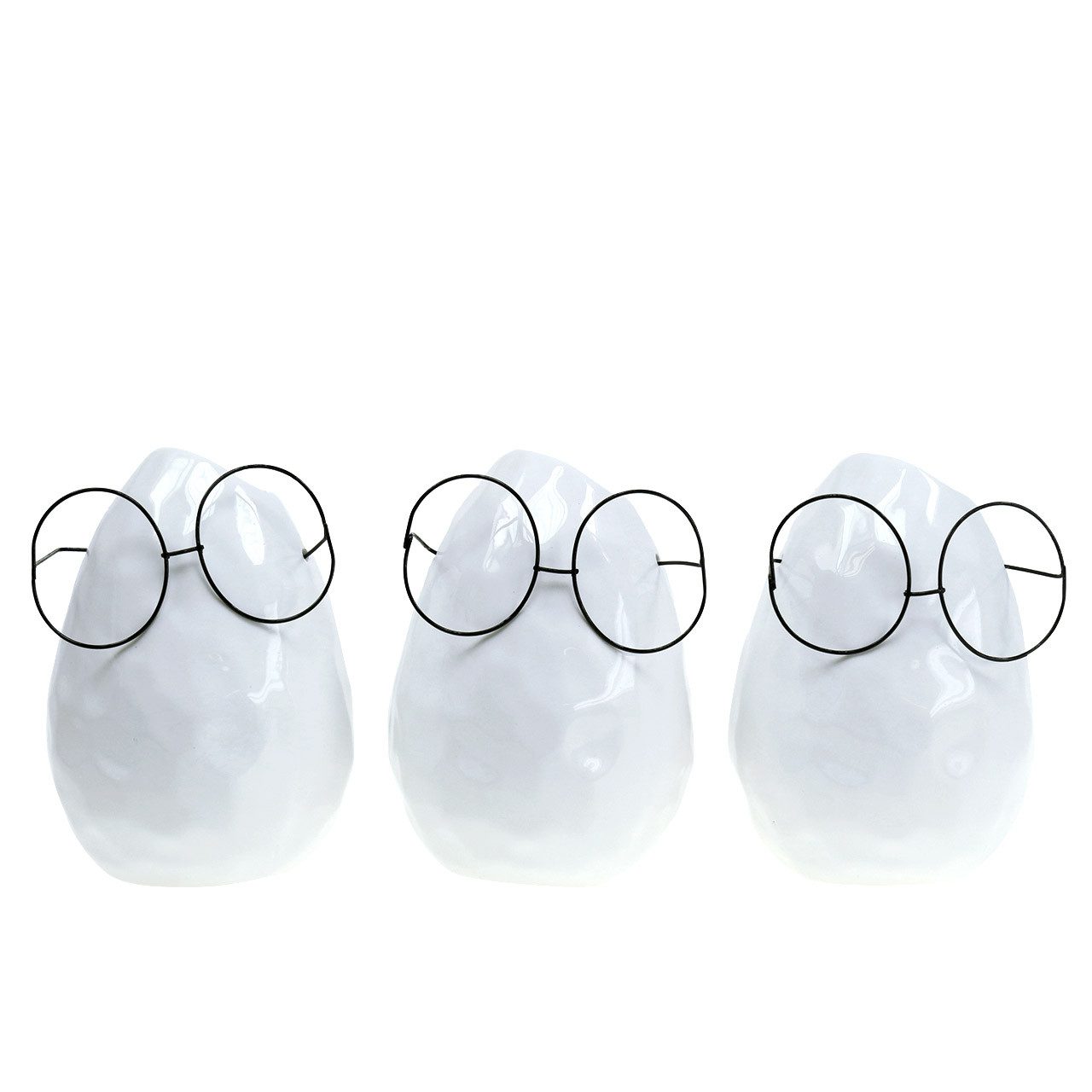 Florists Products Osterei Ostervase mit Brille, Keramik Blumenvase Weiß, Witzige, 3 Stück