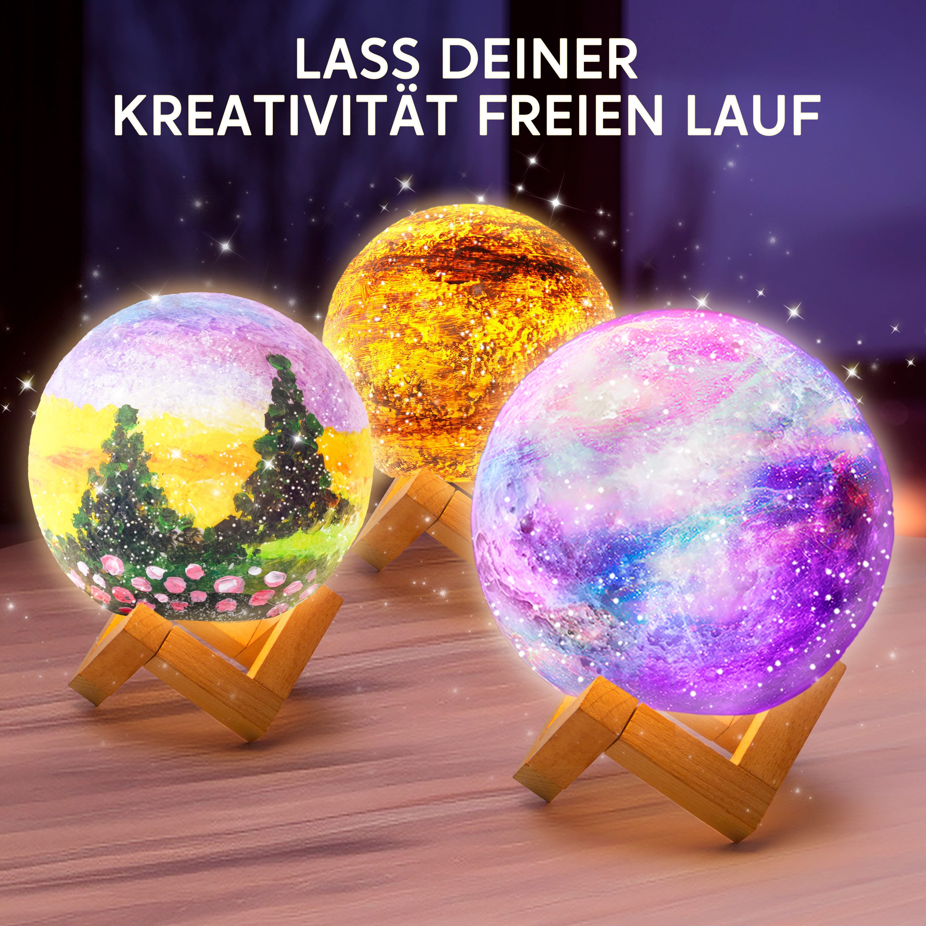Klever Kits Bastelscheren Klever Kits Basteln MondLampe Malset,DIY Mond Lampe Malset Kreativ Set, (1-tlg) – Bild 3 von 5