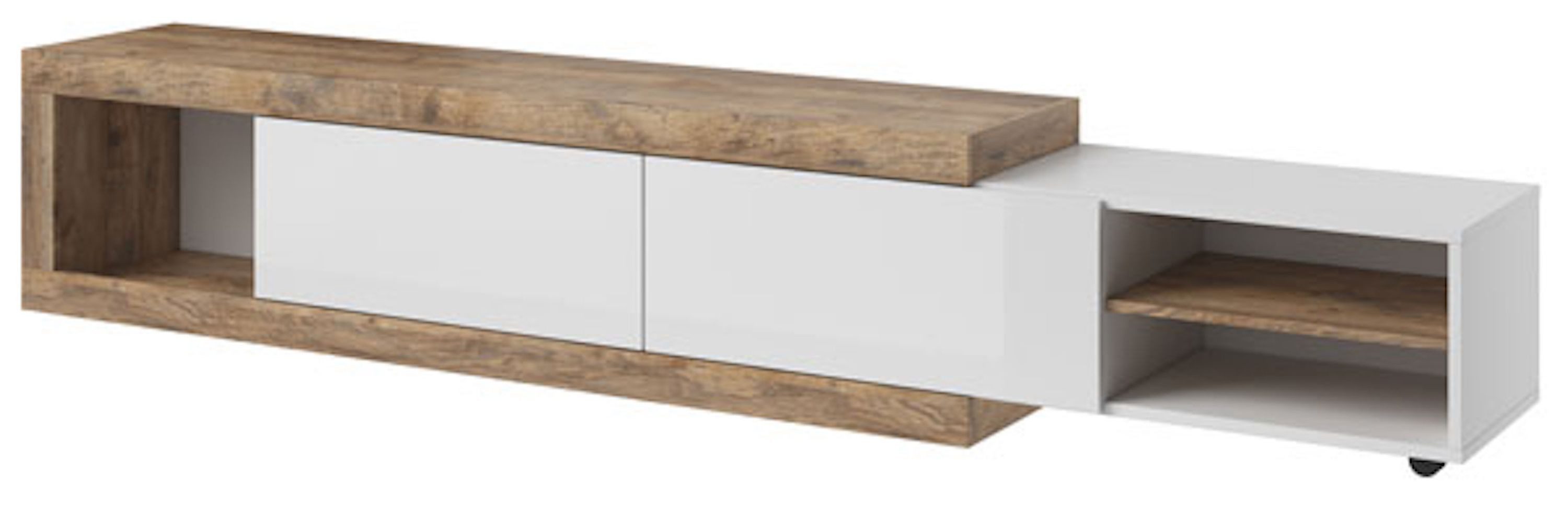 Helvetia Lowboard Saragossa (Sintra, 1 St., 1-teilig), 200-242 cm weiß Hochglanz / samdal eiche grifflos