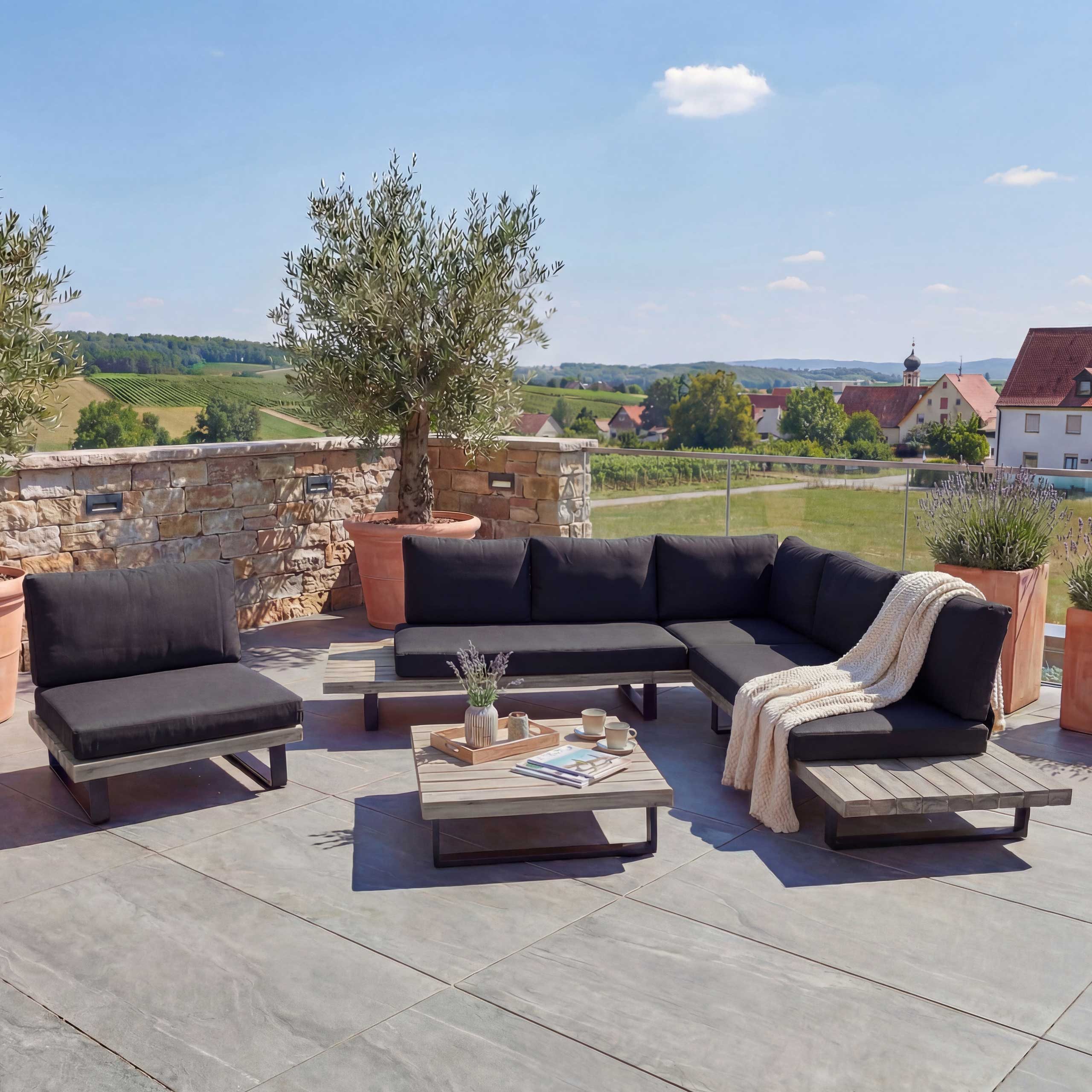 MCW Loungeset MCW-H54-Set, (4-tlg), Wasserabweisende und abnehmbare Bezüge, Hohe Stoffqualität 230g/m²