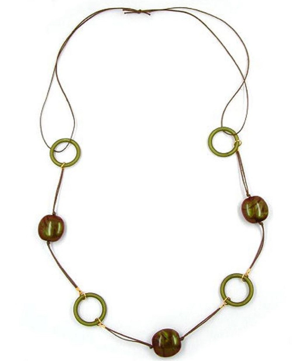 unbespielt Collier Modeschmuck Kette Kunststoff-Nuggets u. Ringe braun-grün 100 cm, Modeschmuck für Damen
