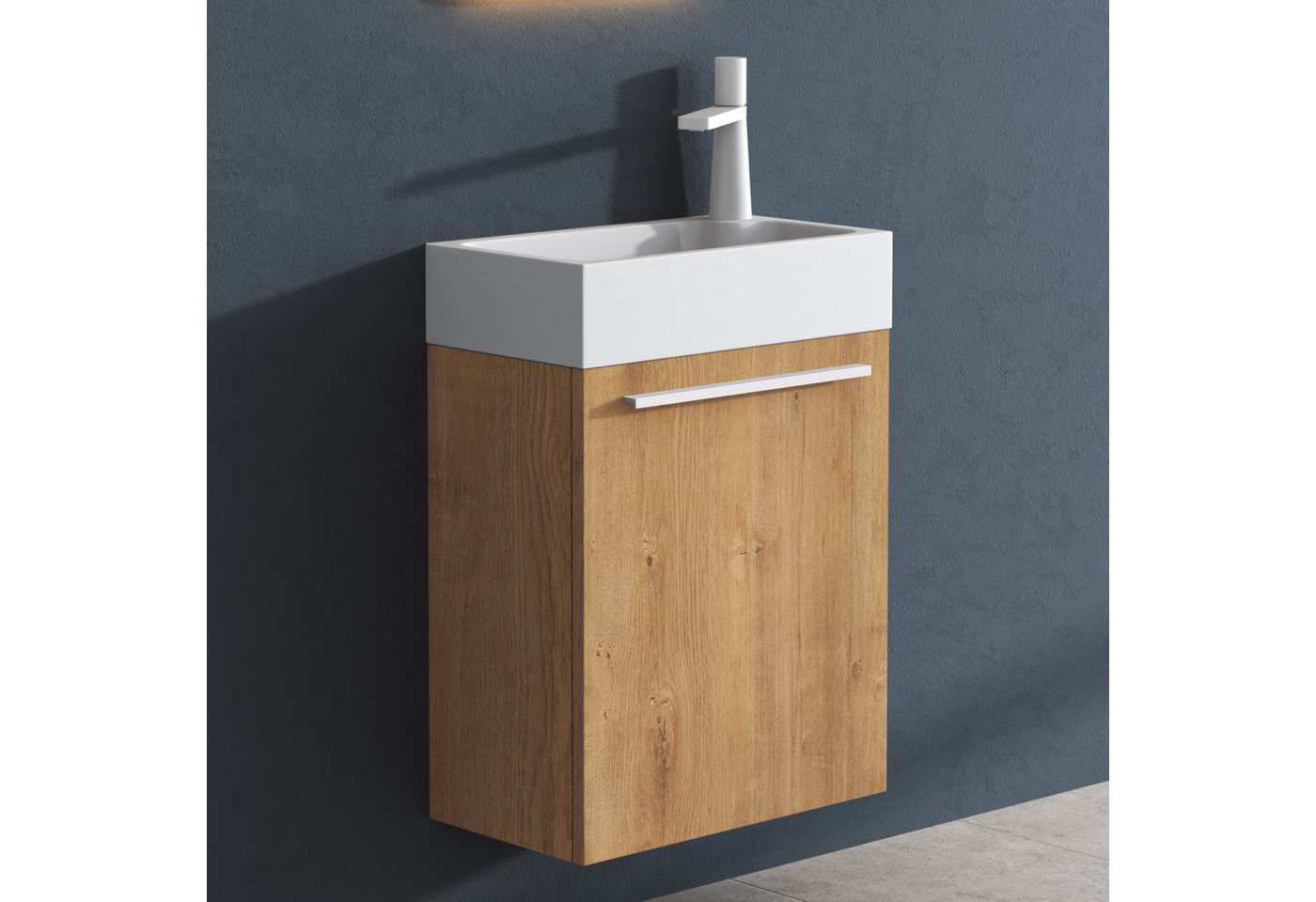 doporro Badezimmer-Set Waschtisch mit Unterschrank Gäste-WC E1-Platte Holzbeschichtung PISA, 46cm Breite, wasserdicht