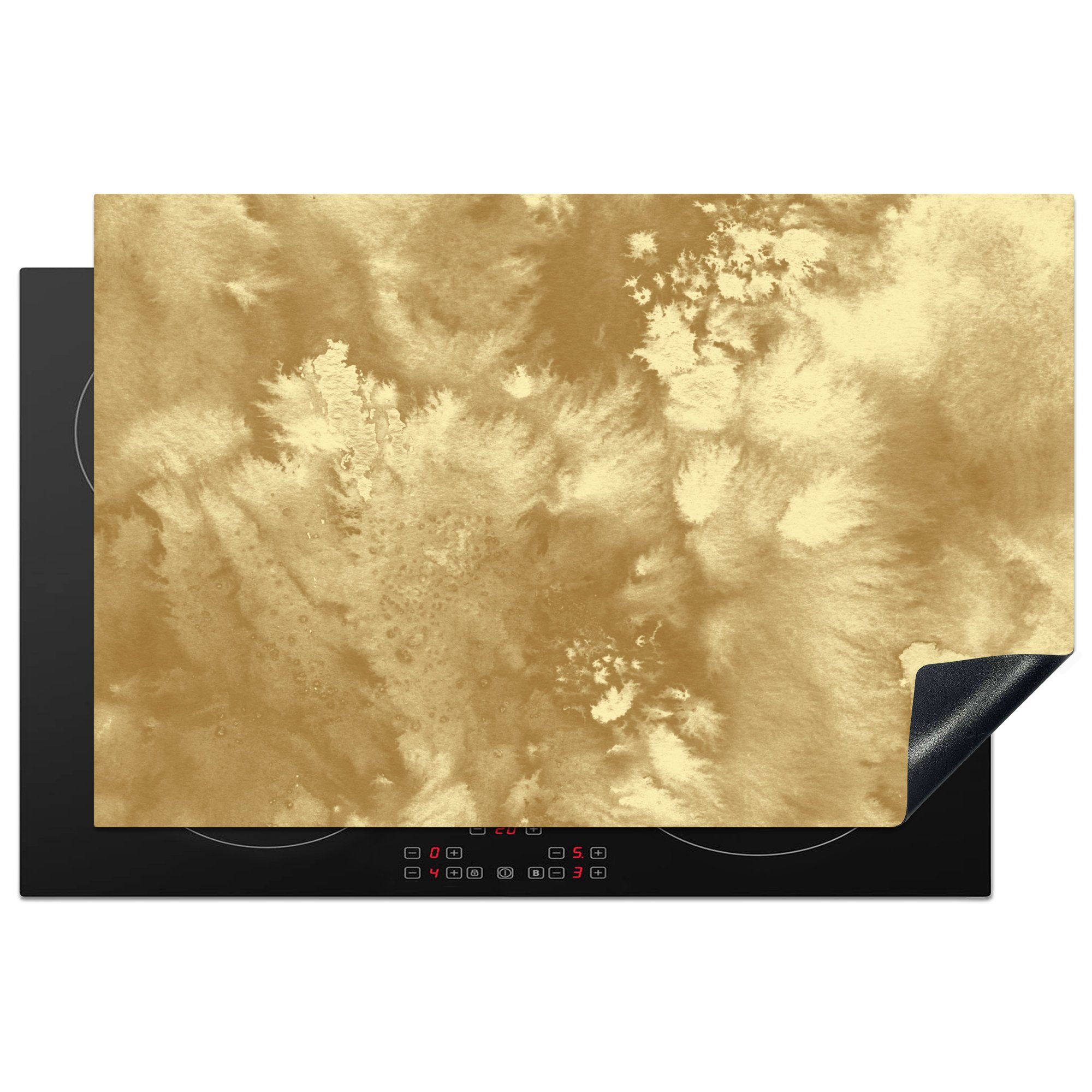MuchoWow Herdblende-/Abdeckplatte Gold - Farbe - Abstrakt, Vinyl, (1 tlg), 81x52 cm, Induktionskochfeld Schutz für die küche, Ceranfeldabdeckung