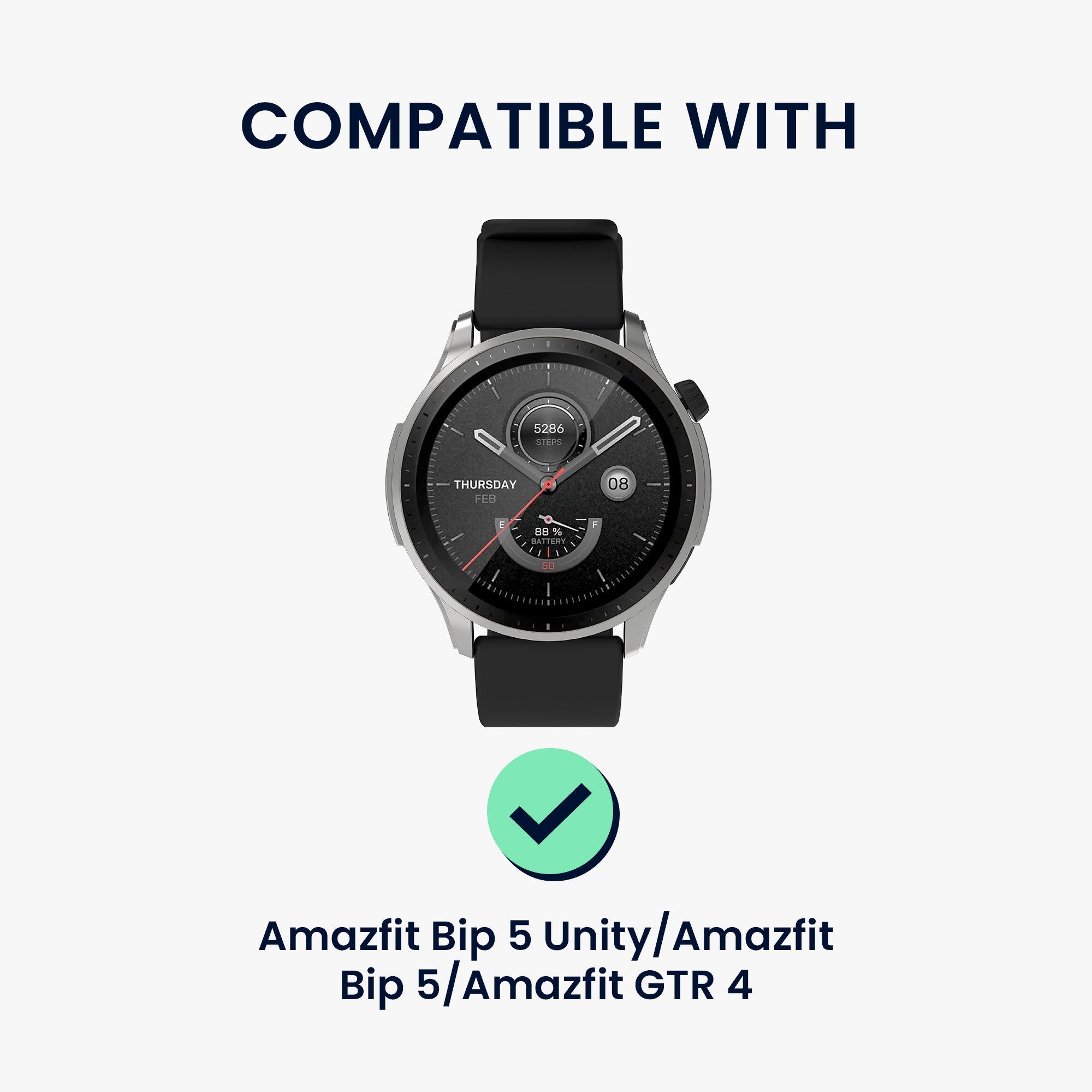 kwmobile Smartwatch-Armband Ersatzarmband für 22mm Amazfit Bip 6 / Bip 5 Unity / Bip 5 / GTS 3, Fitnesstracker Silikon Band mit Magnetverschluss