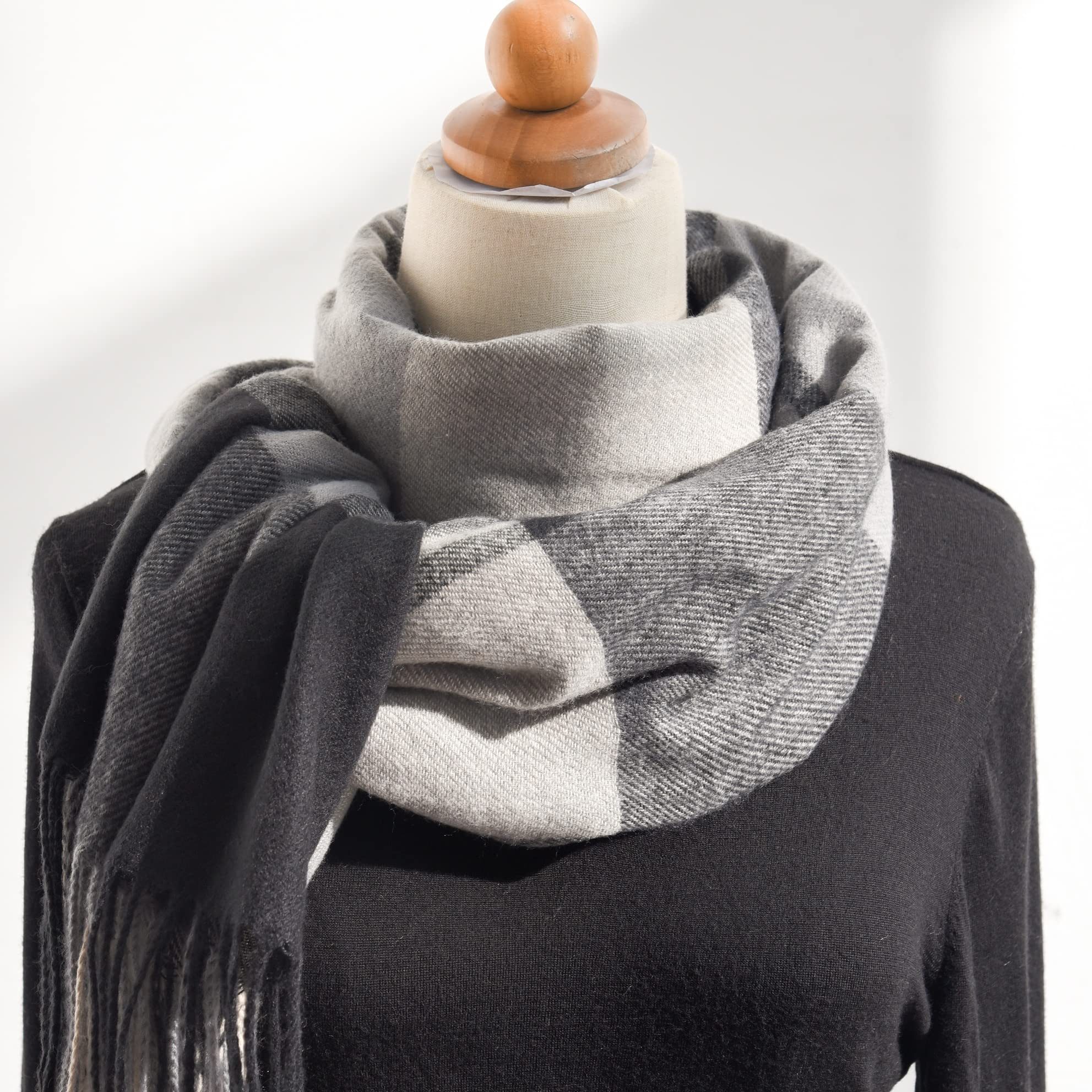 Coonoor Modeschal Damen Kariert Oversized Schal mit Fransen, Winterschal Weich Wraps, Karo Fransen Schals Warm für Herbst Winter, Mischfarbe
