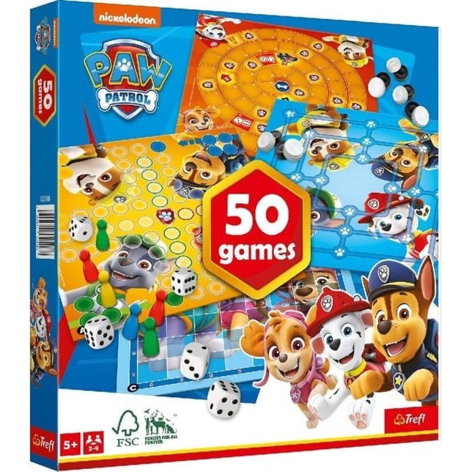 Trefl Spielesammlung PAW Patrol 50 Spiele Spielesammlung Spielebox Brettspiel Mühle ab 5 J
