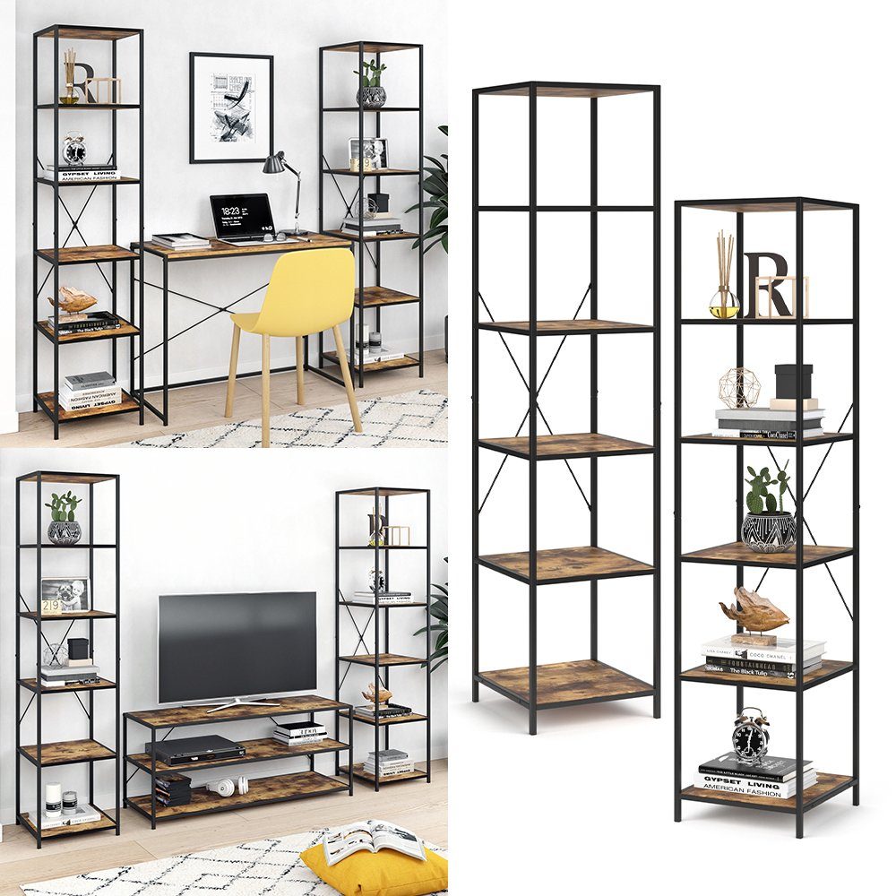 Vicco Raumteilerregal Fyrk, Eiche rustikal/Schwarz, 40 x 174 cm 2er Set günstig online kaufen