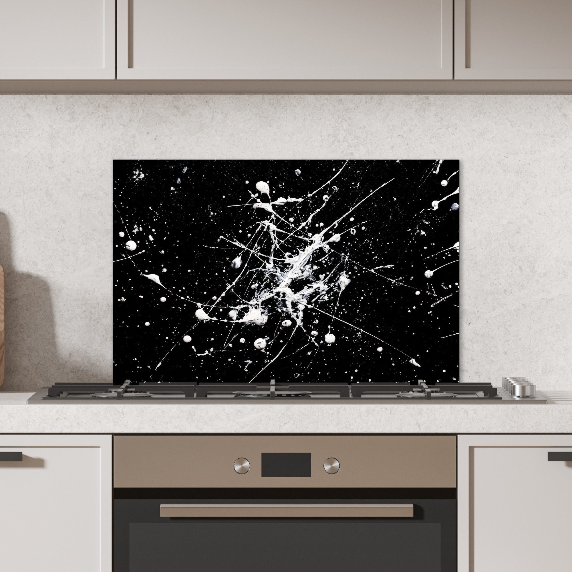 KitchenYeah Küchenrückwand Farbspritzer - Weiß - Abstrakt - Explosion, (1-tlg), Spritzschutz Küche, Küchendeko, 60x40 cm