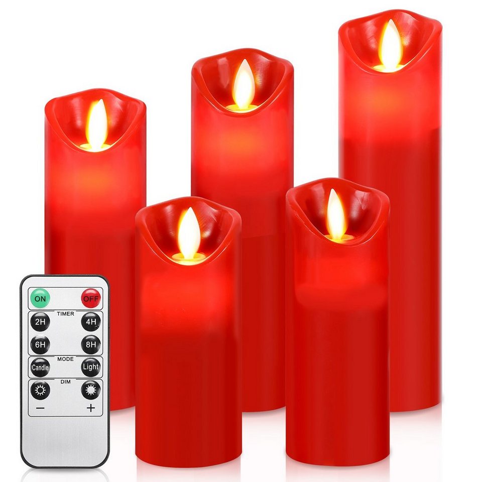 Bettizia LED-Kerze 5X LED Kerzen Timer flackernde Flamme Fernbedienung  Weihnachtsdeko (5-tlg., mit Fernbedienung Timer), Φ 5,3cm x H. 13 / 14 / 16  / 18 / 20 cm