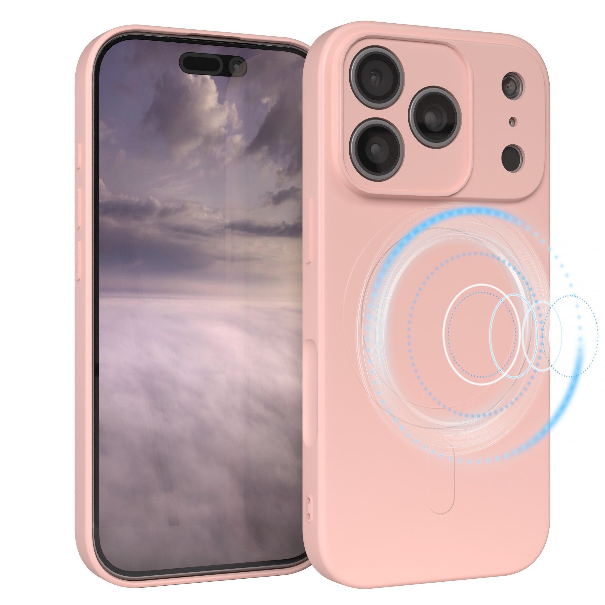 EAZY CASE Handyhülle für Apple iPhone 17 Pro Hülle Silikon 6,3 Zoll, MagSafe Schutzhülle Silikoncover mit Kameraschutz Rosa / Altrosa