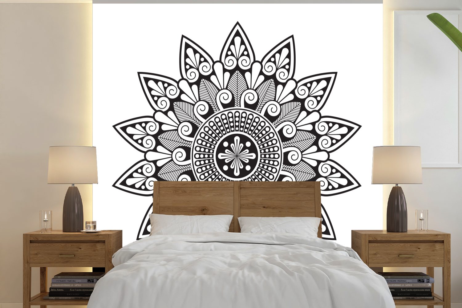 Schlafzimmer, Mandala Matt, Wandtapete bedruckt, Fototapete Tapete Vinyl Blumenform, St), für Wohnzimmer (5 oder MuchoWow