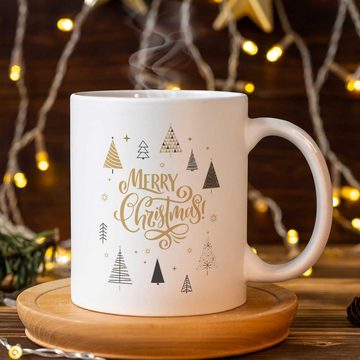 GRAVURZEILE Tasse mit Weihnachtsmotiv - Geschenke für Frauen & Männer zu Weihnachten, Spülmaschinenfest - Weihnachtsbäume - Weiß