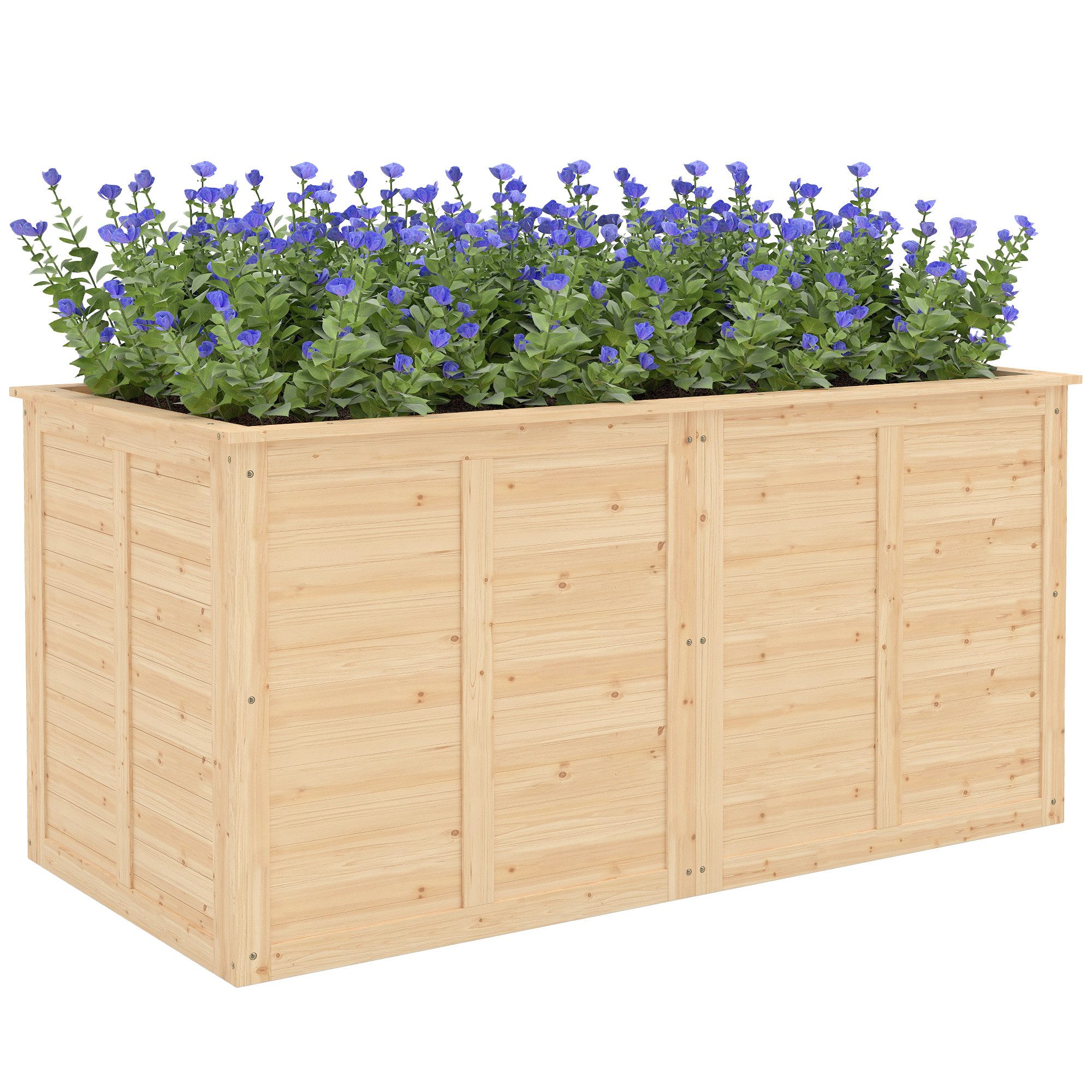 Outsunny Hochbeet mit Offenem Boden, Verstärkungsstangen (Pflanzkasten, 1 St., Erhöhtes Tief Kräuterbeet), für Außenbereich Garten Balkon Naturholz