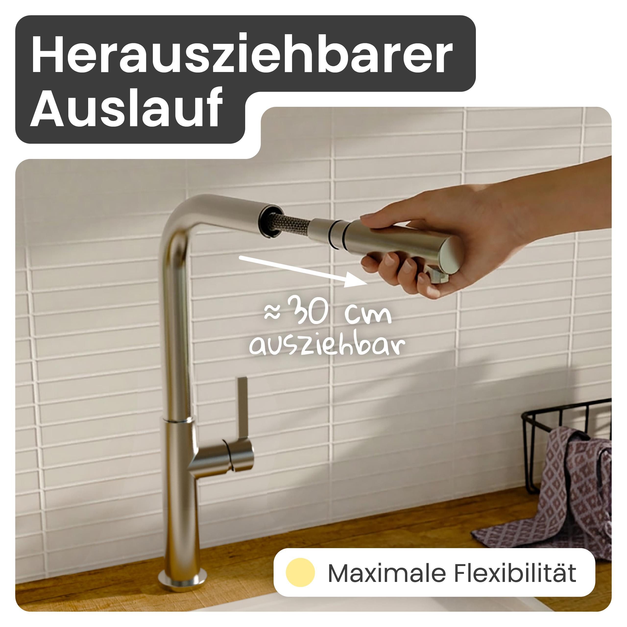 instmaier Spültischarmatur instmaier Cassia, Spültischarmatur, Auslauf ausziehbar edelstahl, Küchenarmatur