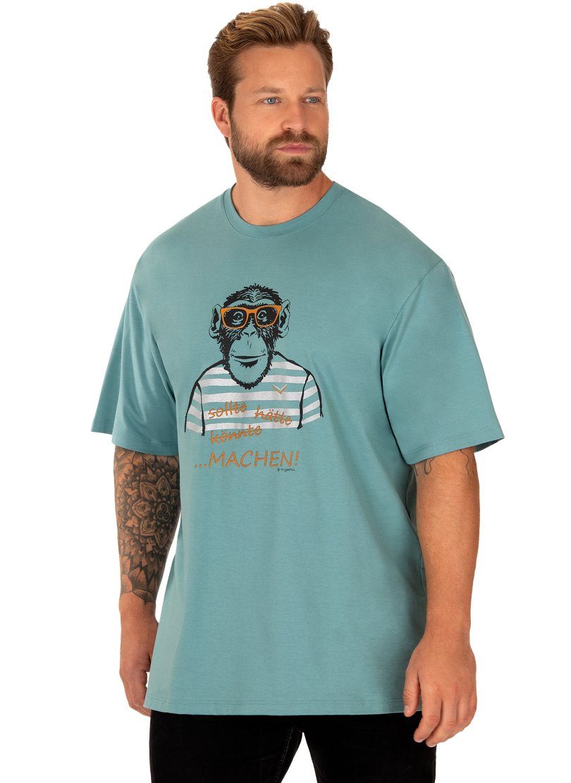 großem T-Shirt seegras TRIGEMA Affen-Aufdruck Trigema mit T-Shirt