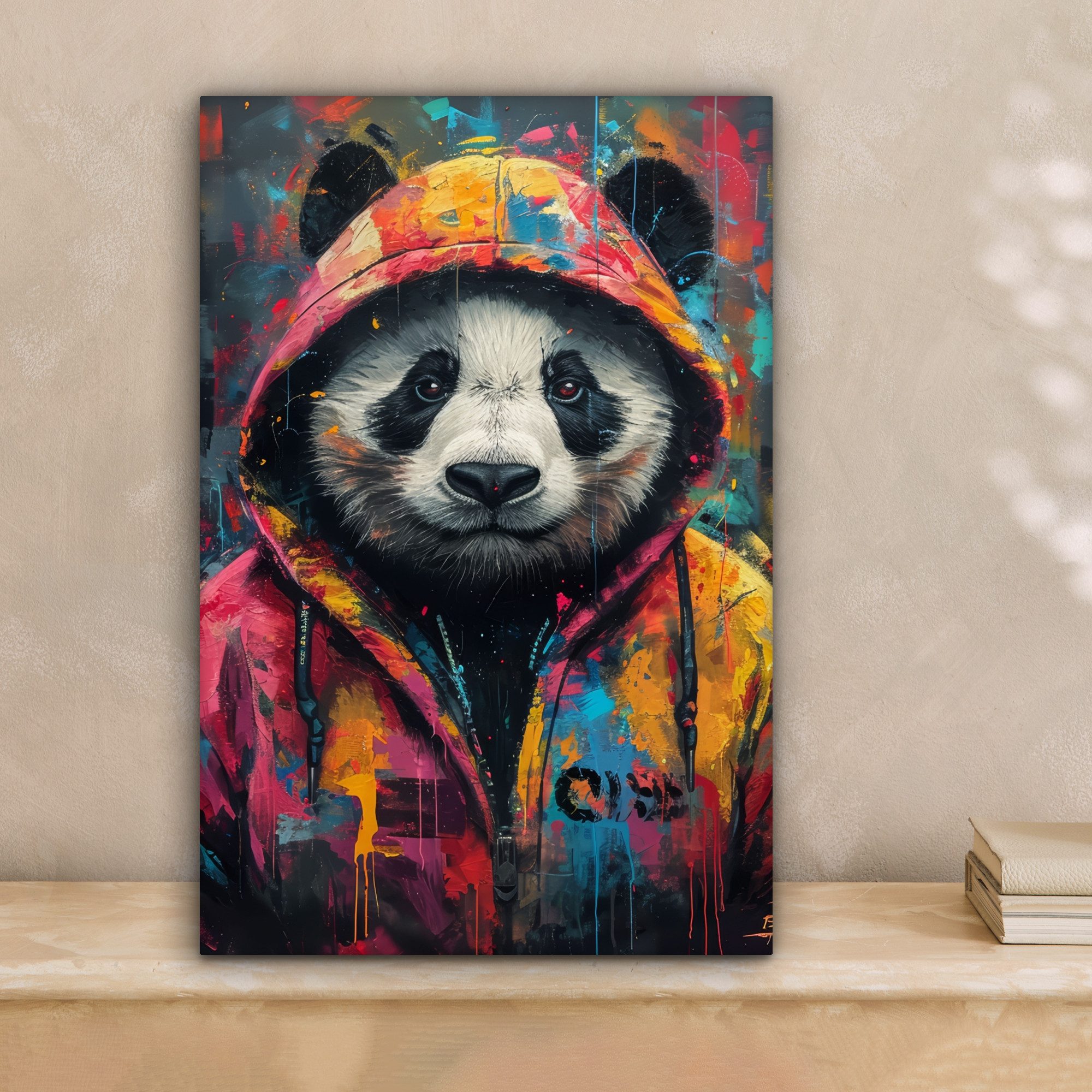 OneMillionCanvasses® Leinwandbild Graffiti - Panda - Mantel - Bunt - Straßenkunst, Fotodruck (1 St), Leinwand Canvas Wandbild, Wanddekoration 20x30 cm – Bild 2 von 5