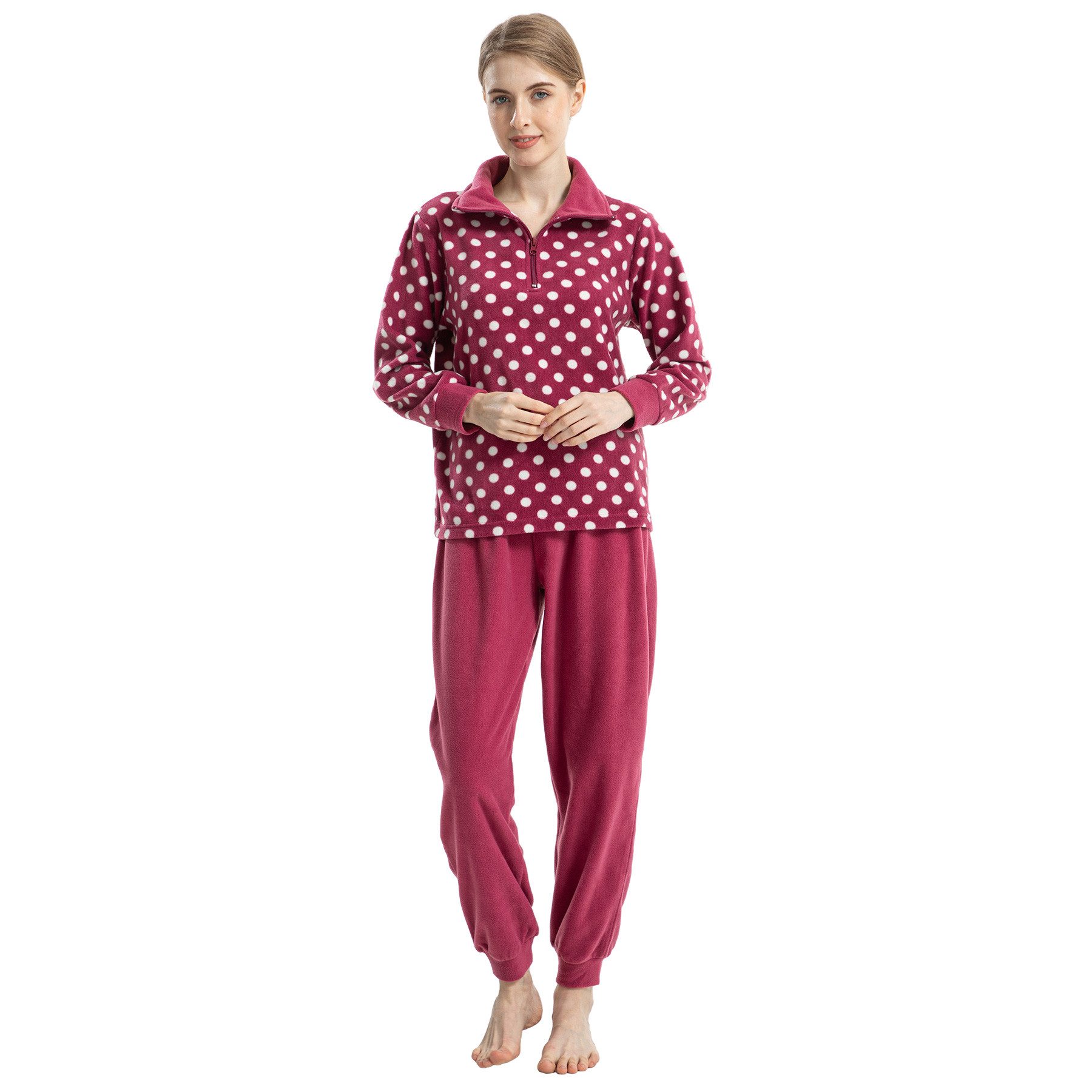 TIESTRA Schlafanzug Damen Pyjama Winter Warm WeichNachtwäsche Herbst Hausanzug