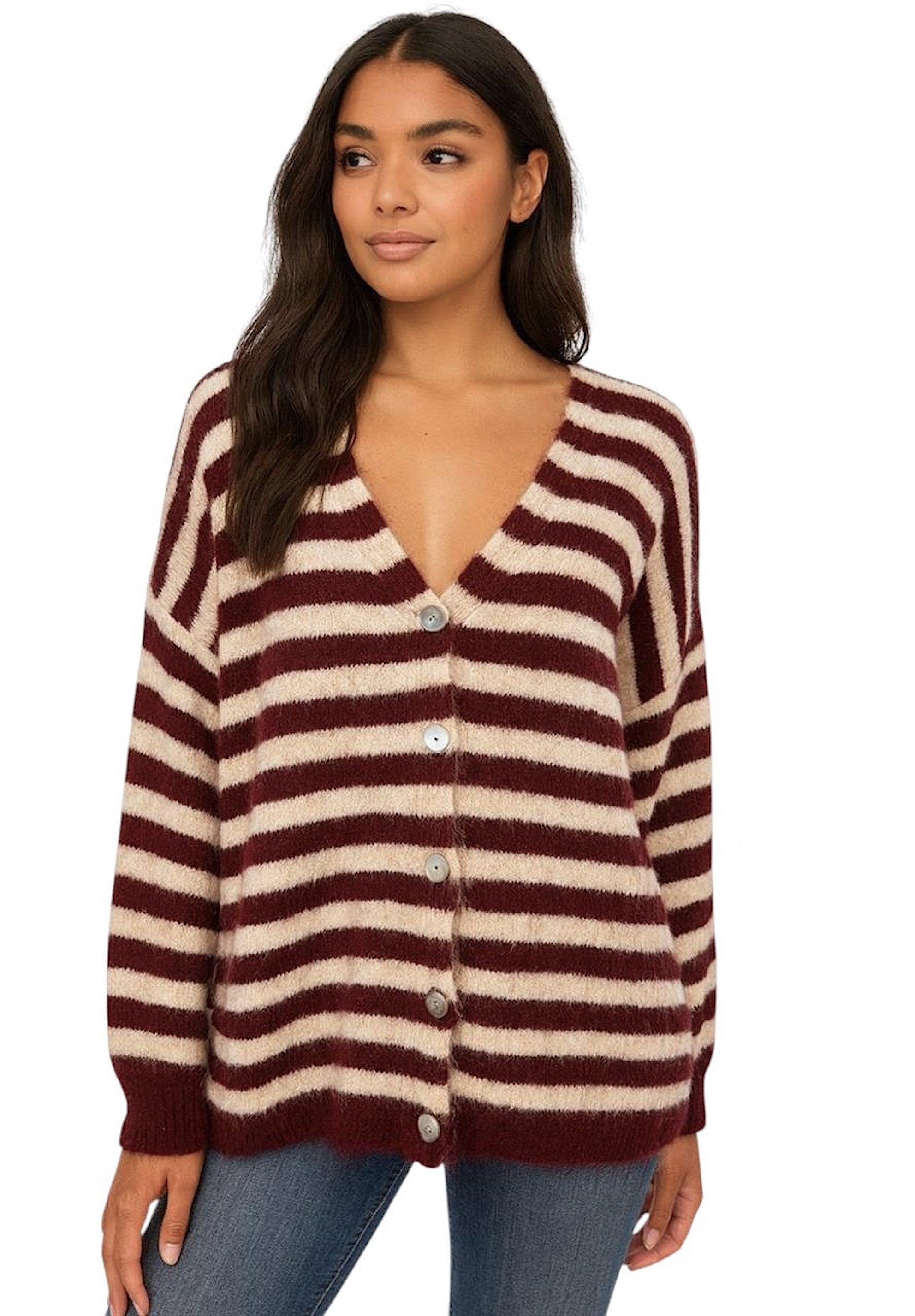 Worldclassca Cardigan WORLDCLASSCA Strickjacke mit Knopf Strickpullover Gestreift Streifen Neue Kollektion - Stilvolle und gemütliche Strickmode für Damen
