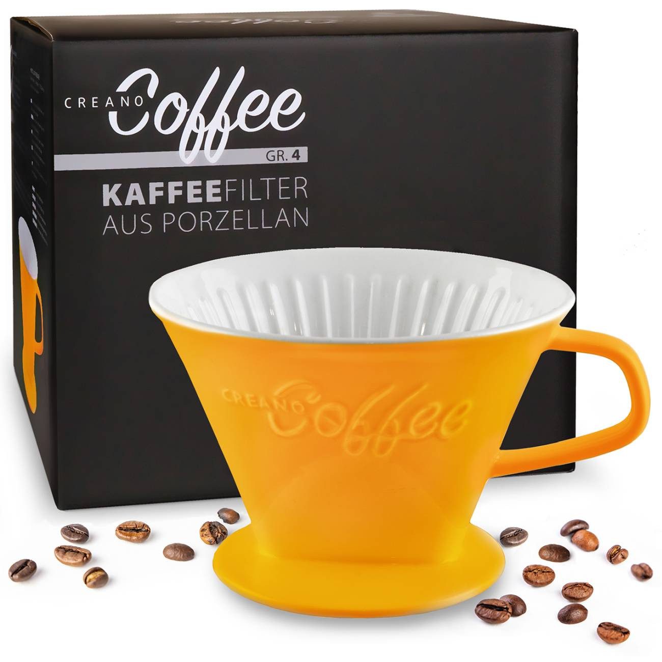 Creano Handfilter Creano Porzellan Kaffeefilter - Größe 4 für Tüten Gr. 1x4 - Safrangelb, Porzellan, für Filtergröße 4