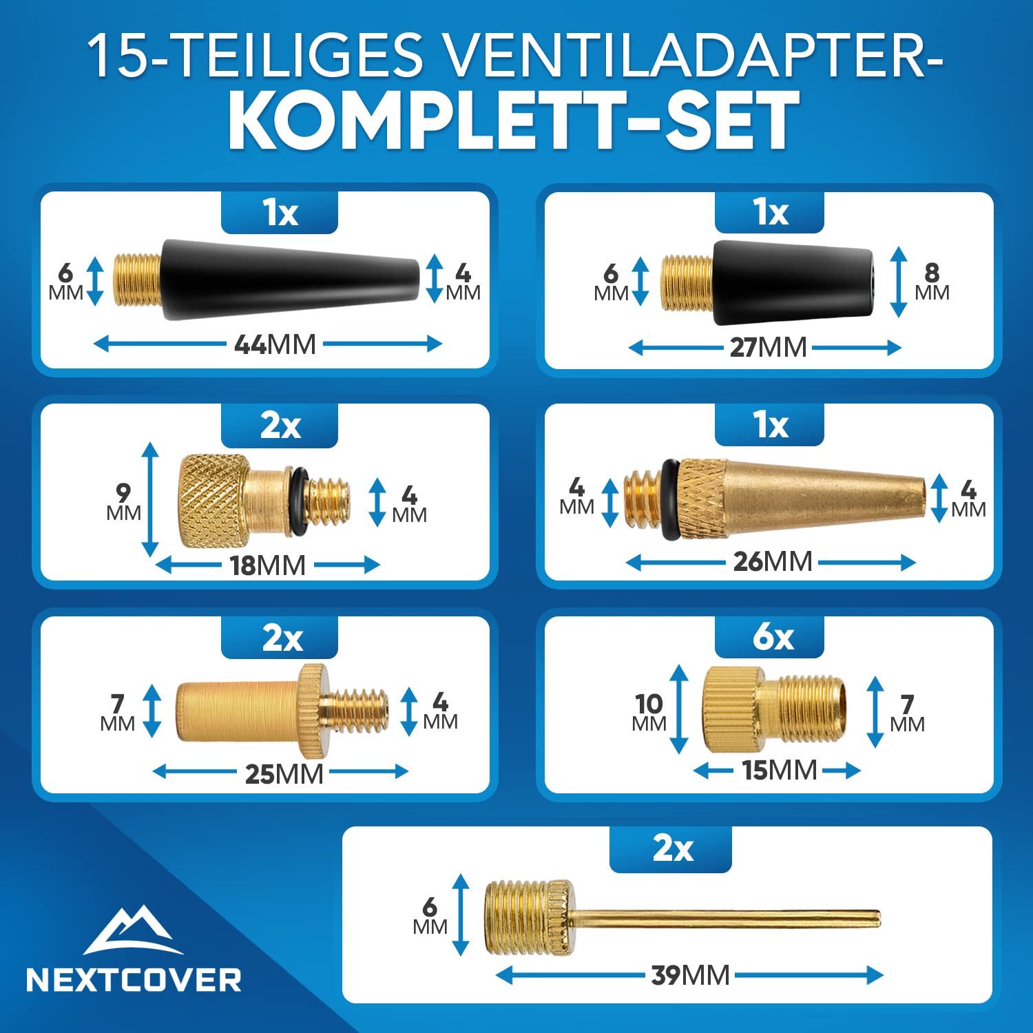 Nextcover Ventilkappe Nextcover Fahrradventil Adapter Set [15-teilig], (15-St) – Bild 5 von 5