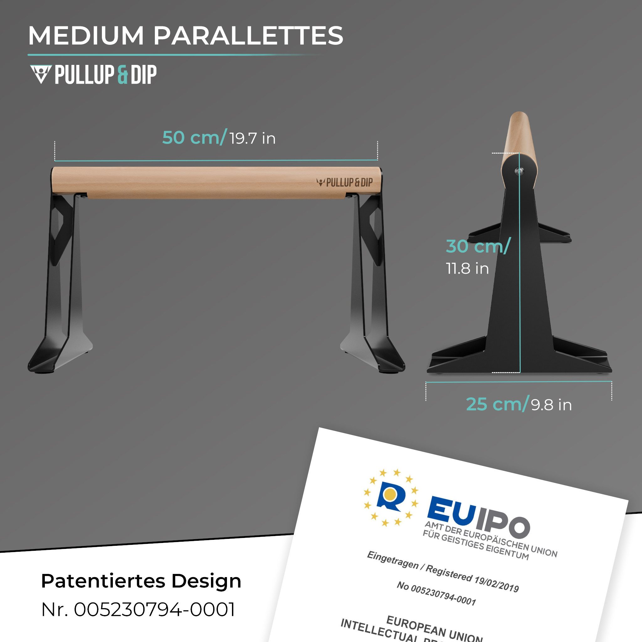 Pullup & Dip Handstandtrainer Holz Parallettes, Low oder Medium mit ergonomischem Holz Griff (1-St), Material: Holz, Buchenholz