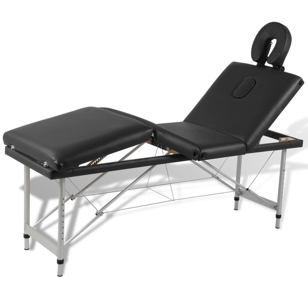 vidaXL Massageliege Massageliege Klappbar 4-Zonen mit Aluminiumgestell Schwarz