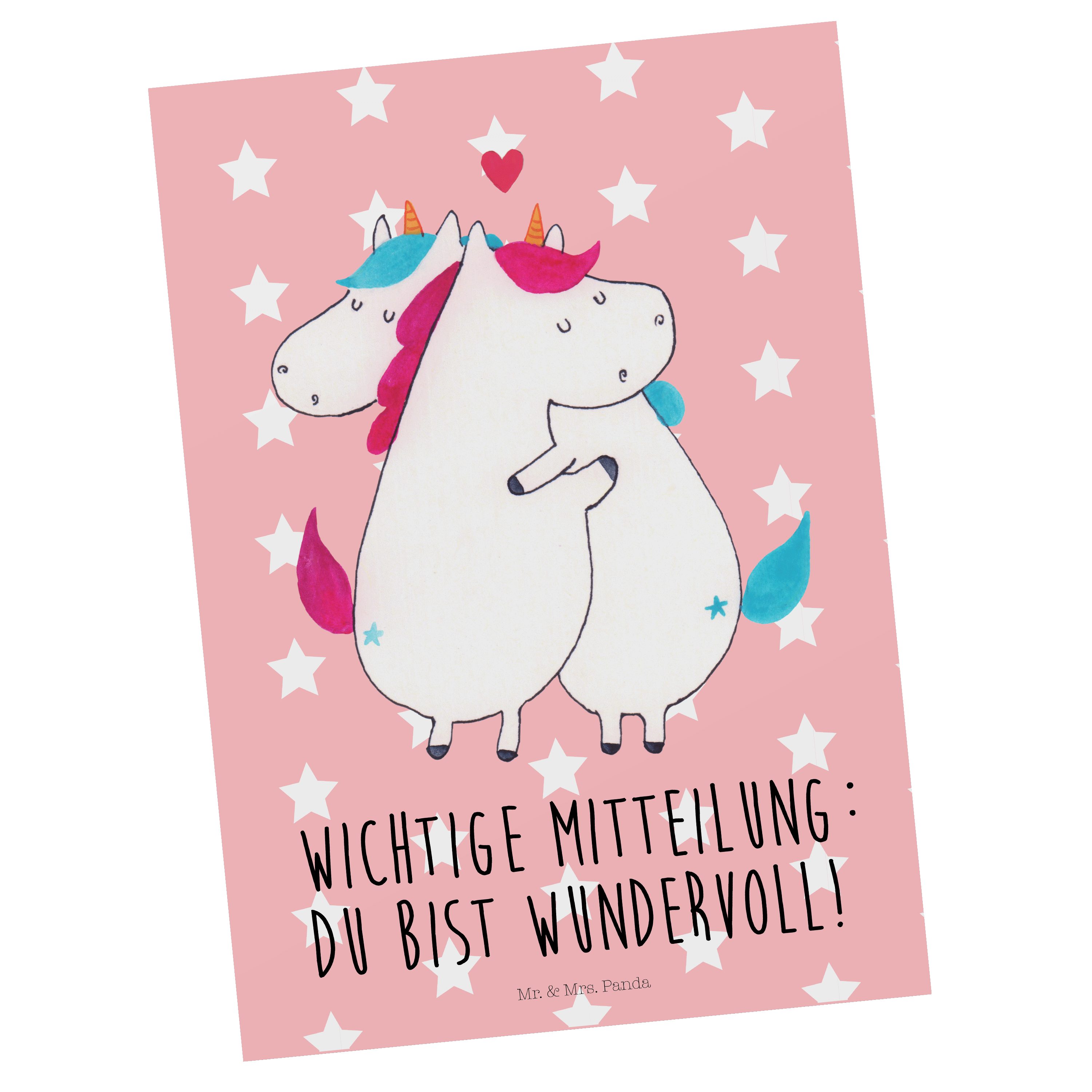 Mr. & Mrs. - Panda - Geschenk, Postkarte Einladung Einhorn Geschenkkarte, Mitteilung Rot Pastell