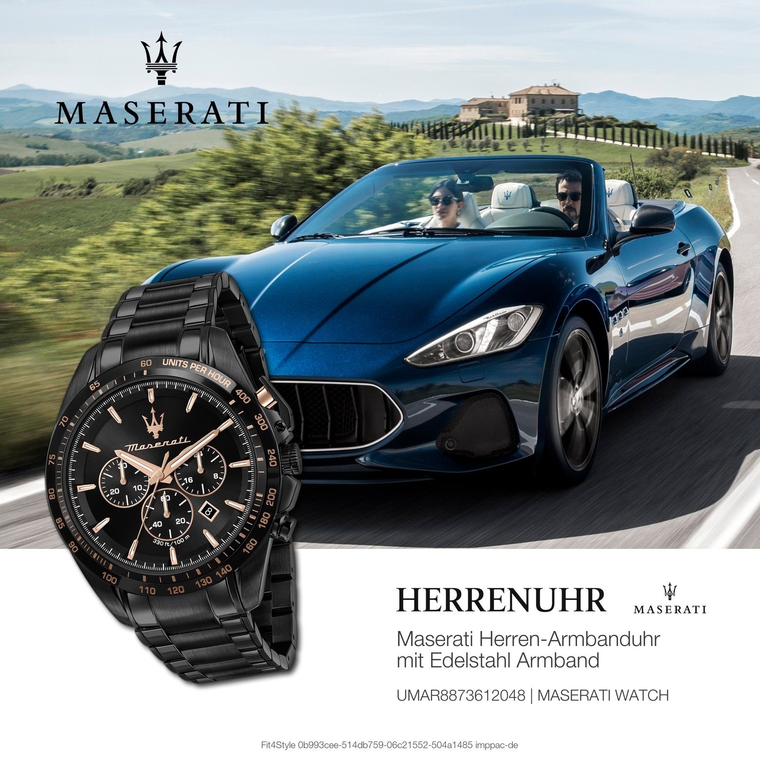 MASERATI Maserati Edelstahlarmband, rund, Chronograph groß 45mm) Chronograph, (ca. Herrenuhr Made-In Italy Herrenuhr