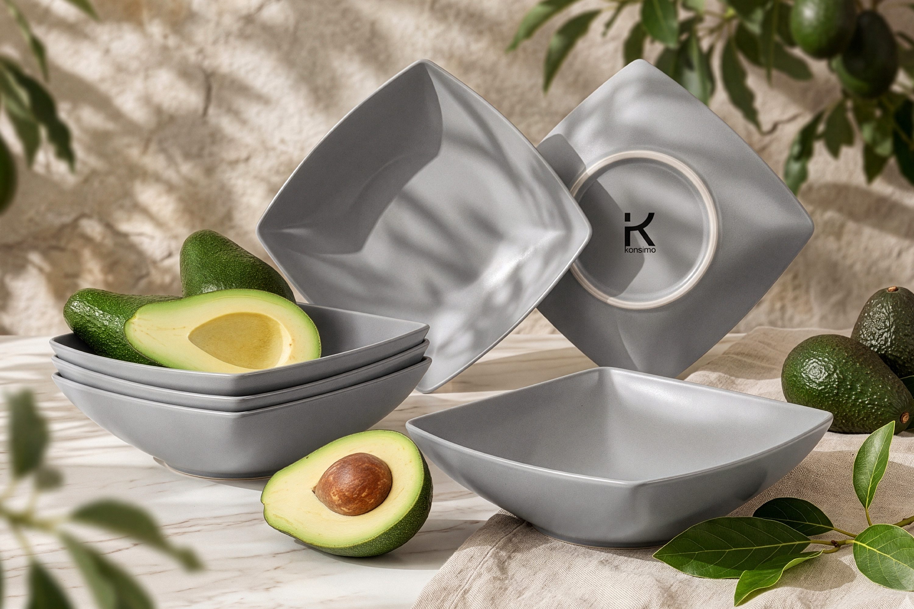 KONSIMO® Teller-Set EPIRI Geschirrset Suppenteller 6 Personen, hergestellt in der EU (6-tlg), 6 Personen, Keramik, quadratisch, Spulmachinen- und Mikrowellengeeignet