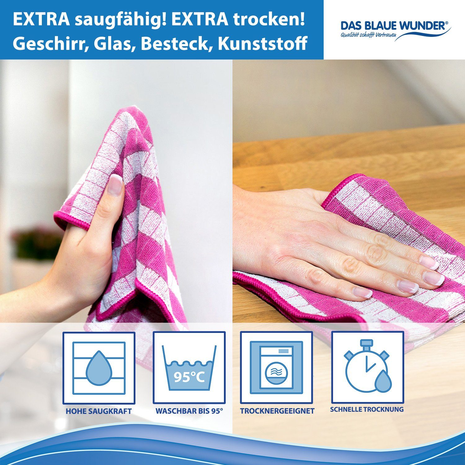 Das Blaue Wunder® Spültuch EXTRA aus Bambusfasern für Küche und Haushalt, (Grau-Braun), Spülen und Trocknen, Waschbar bis 95°C – Bild 3 von 5