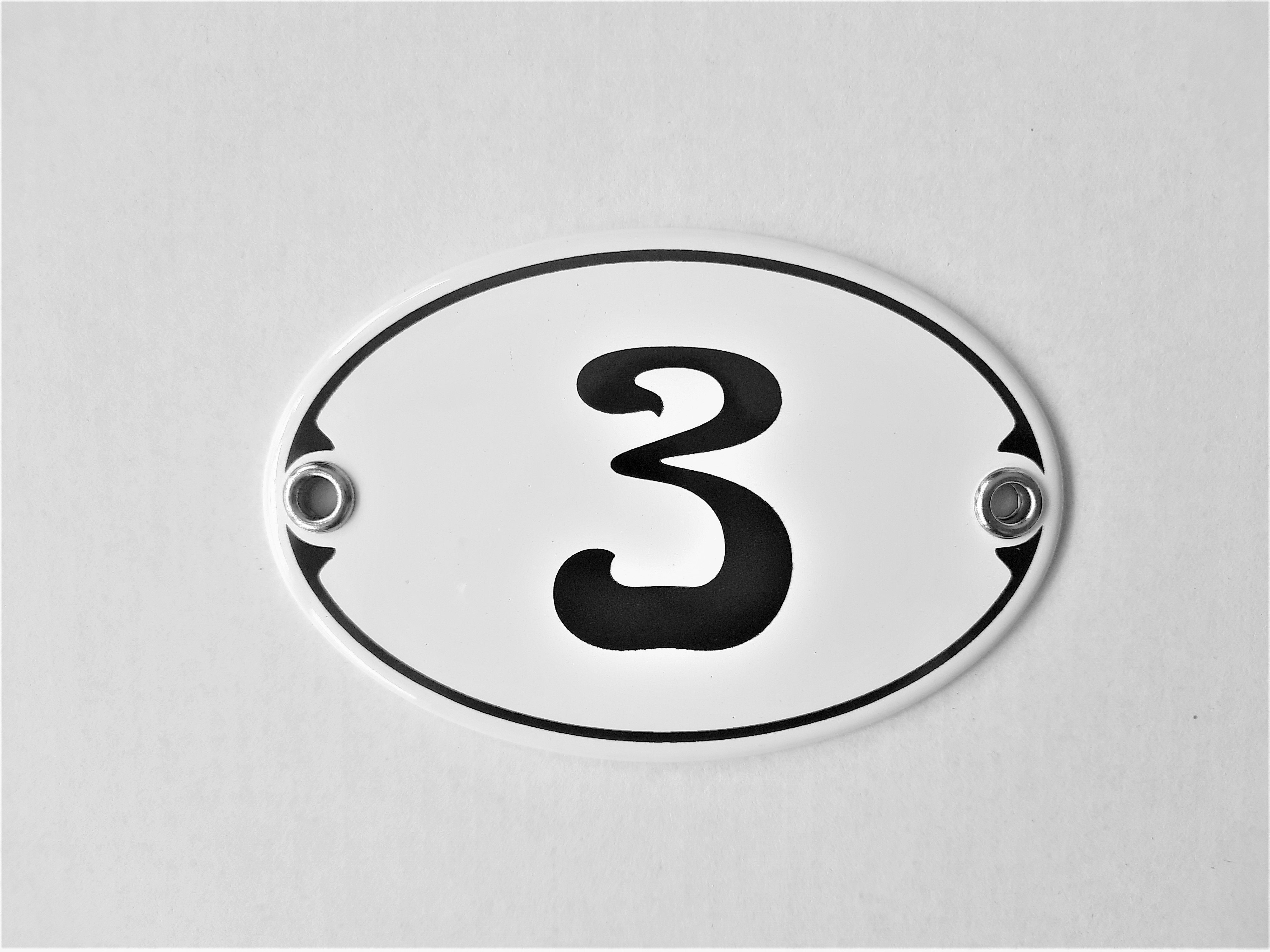 Elina Email Schilder Hausnummer Zahlenschild "3", (Emaille/Email)