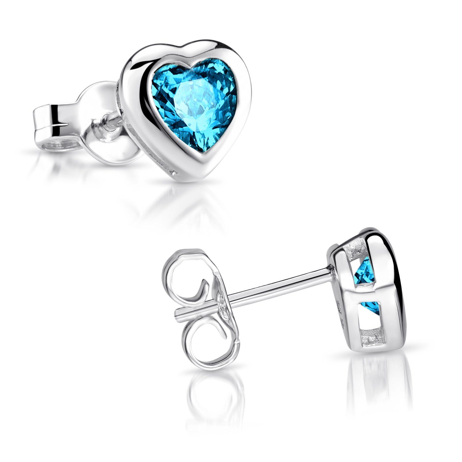 Materia Paar Ohrstecker Herz Zirkonia Türkis SO-11, aus 925 Sterling Silber günstig online kaufen