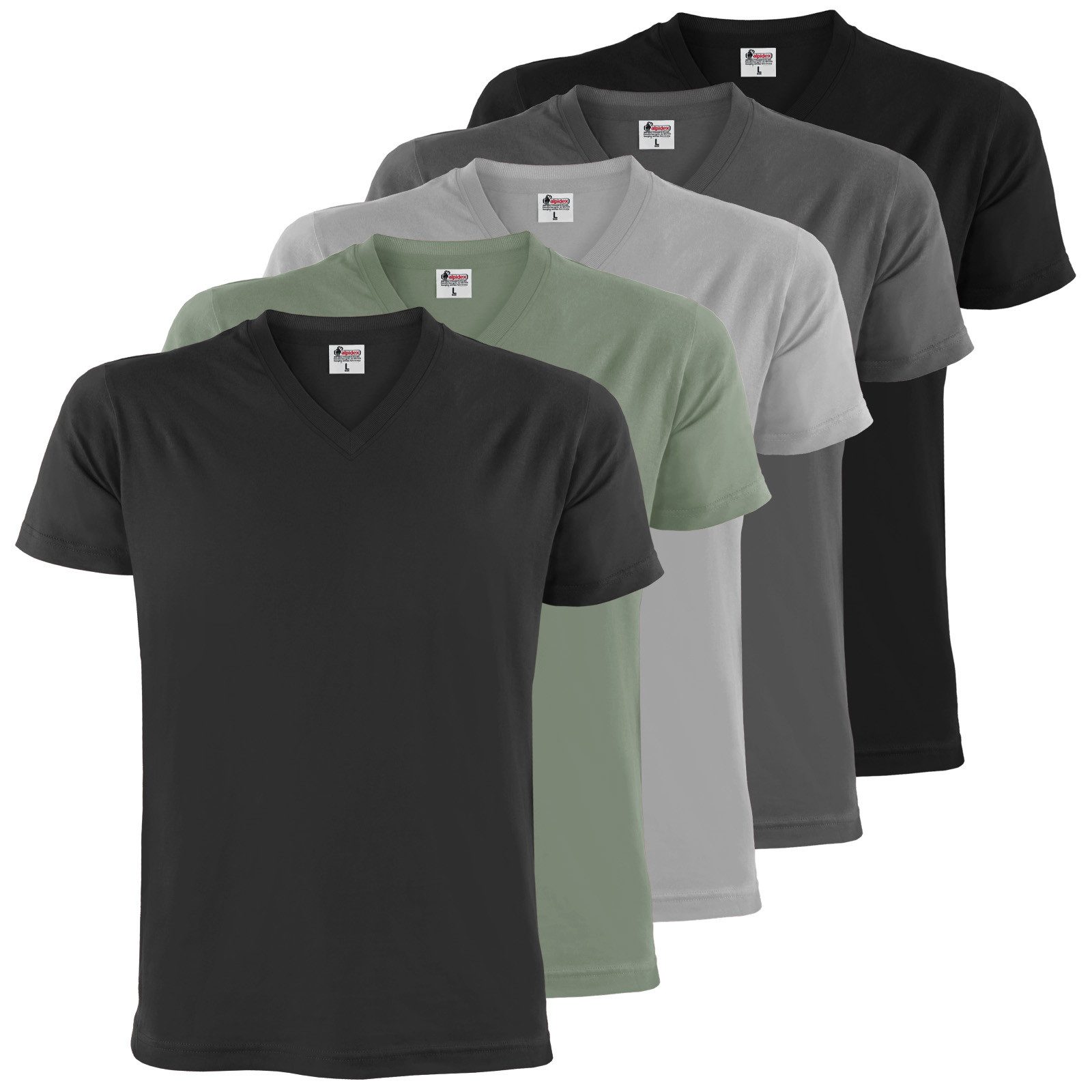 ALPIDEX V-Shirt T-Shirts Herren 5er Set V-Ausschnitt – verschiedene Größen und Farben