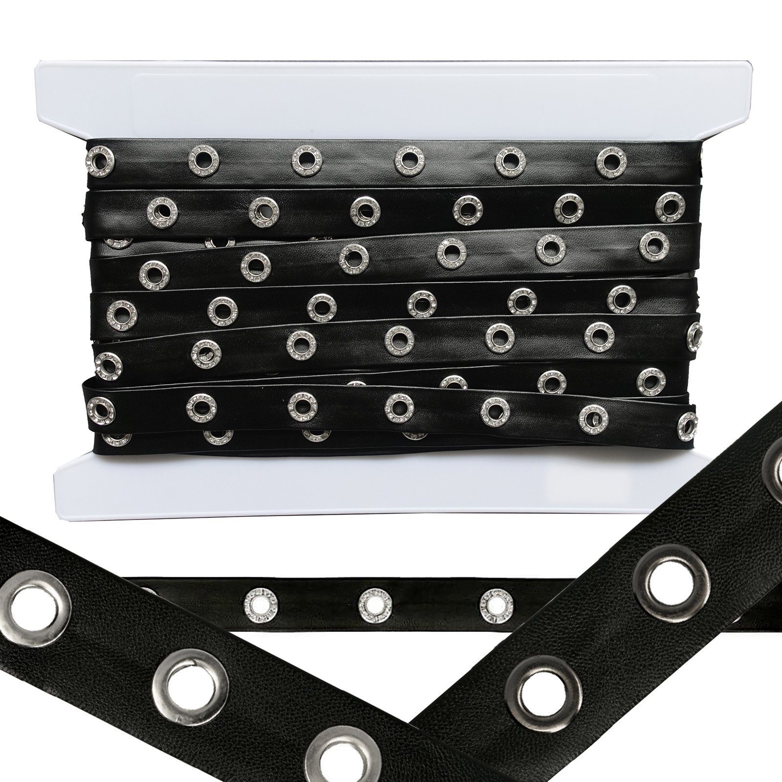 maDDma Ösenband 1m Ösenband Kunstleder schwarz mit eingestanzten runden Ösen