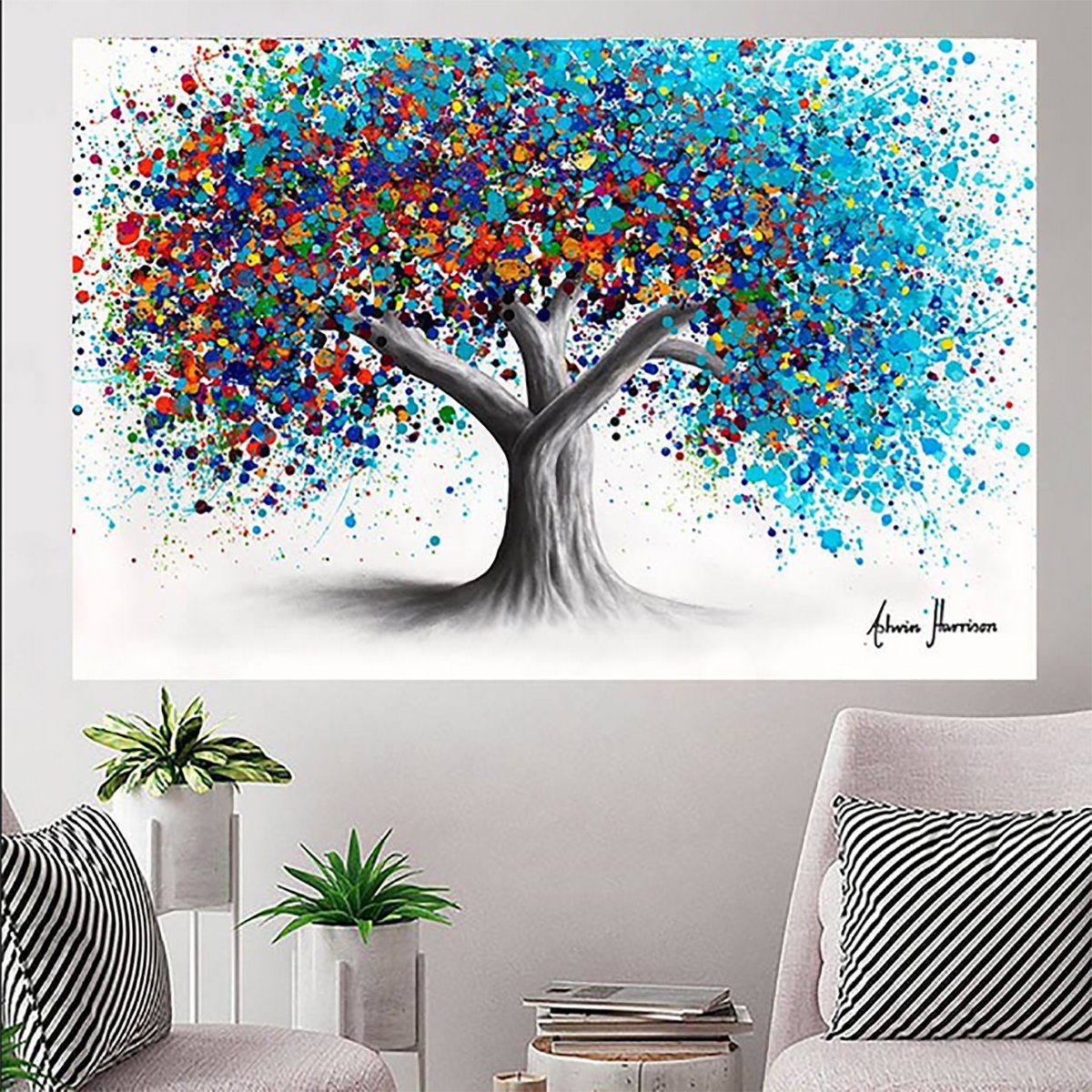 TPFLiving Kunstdruck (OHNE RAHMEN) Poster - Leinwand - Wandbild, Baum - Abstrakte Bäume in vielen bunten Farben (Leinwand Wohnzimmer, Leinwand Bilder, Kunstdruck), Leinwand bunt - Größe 20x30cm