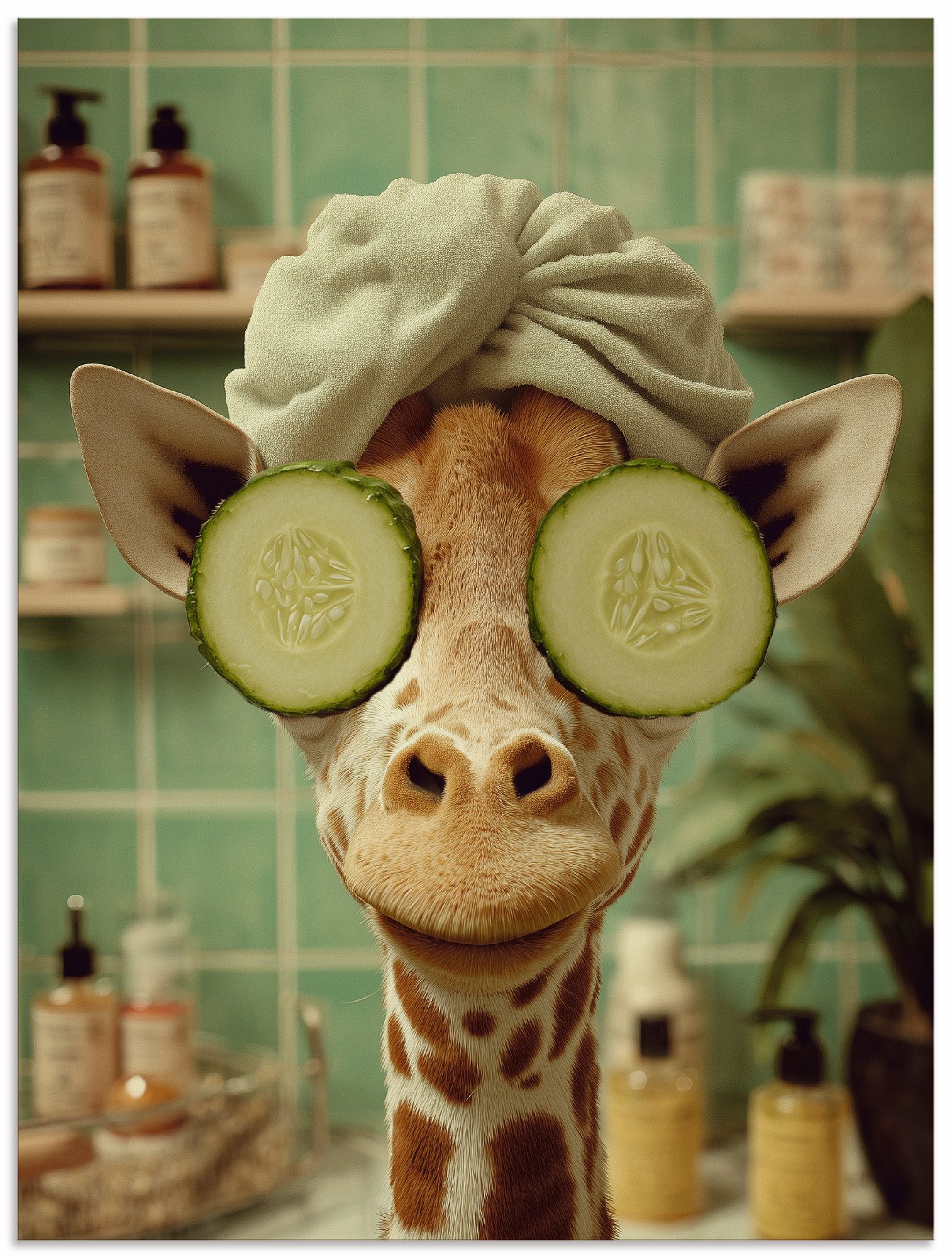 Artland Wandbild Giraffe beim Spa, (1 St), als Alubild, Leinwandbild, Poster, Wandaufkleber in verschied. Größen
