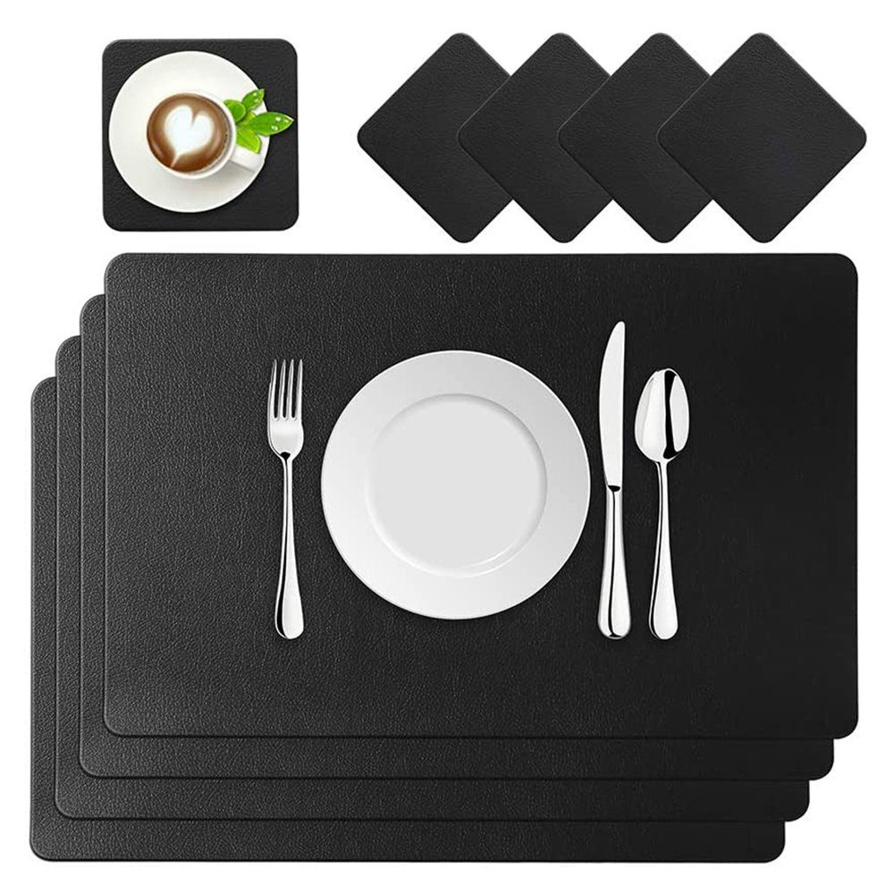 zggzerg Platzset Platzsets Schwarz 4er Sets Abwaschbar Wasserdicht 45x30cm, günstig online kaufen