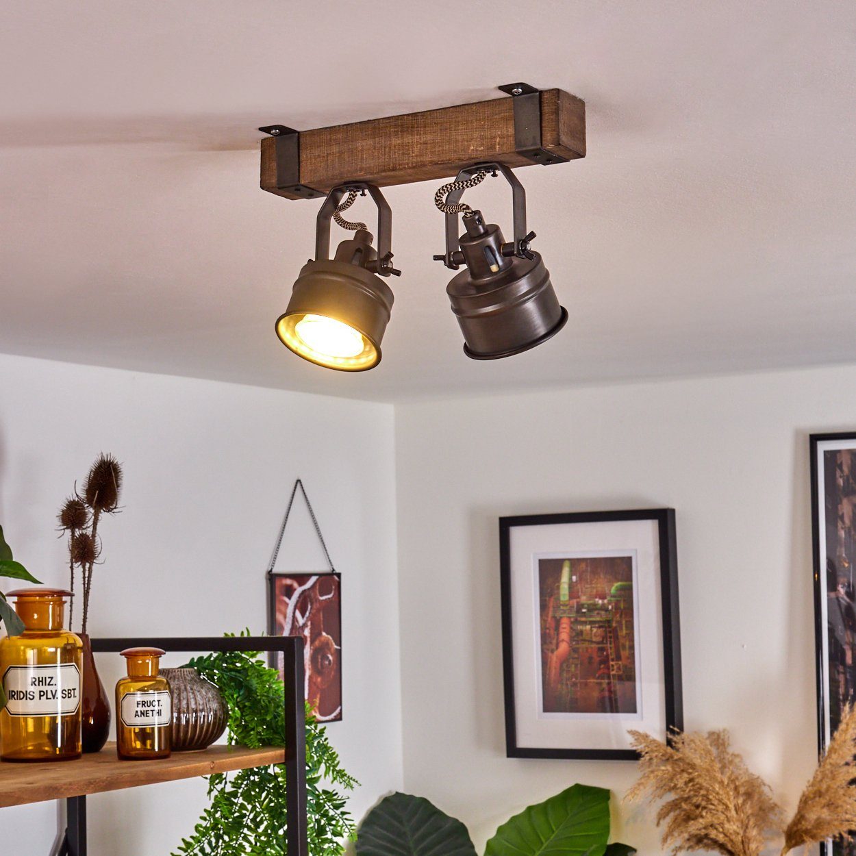 hofstein Deckenleuchte »Villanuova« Deckenlampe aus Metall/Holz in Schwarz/ günstig online kaufen