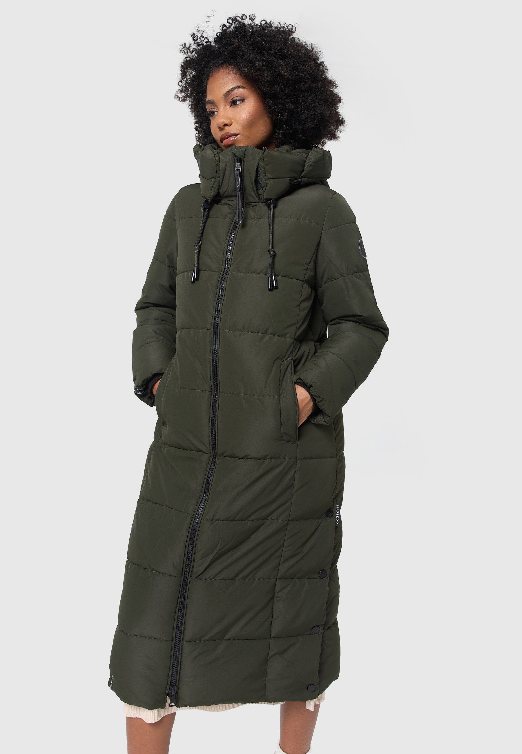 Marikoo Winterjacke Nadeshikoo XIV extra langer Winter Mantel gesteppt Dark Olive