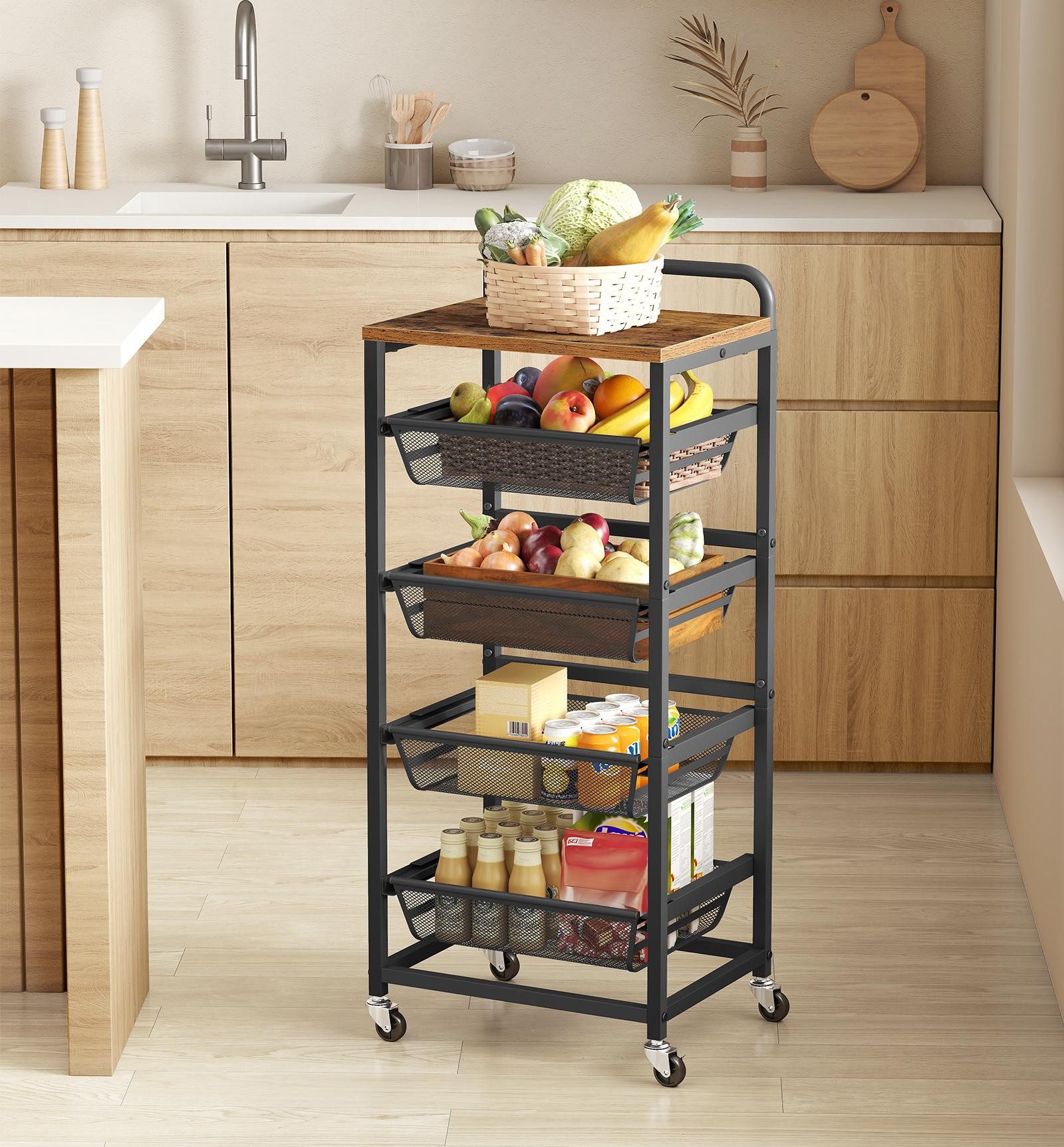 VASAGLE Beistellwagen, Servierwagen mit 4/5 Ebenen, Rollwagen, 31,7 x 40 x 76/95 cm