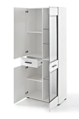 Domando Standvitrine Standvitrine Riomaggiore M2 in Weiß Matt und Weiß Hochglanz Breite 75cm, modern gefräste Fronten, LED Beleuchtung, Hochglanz