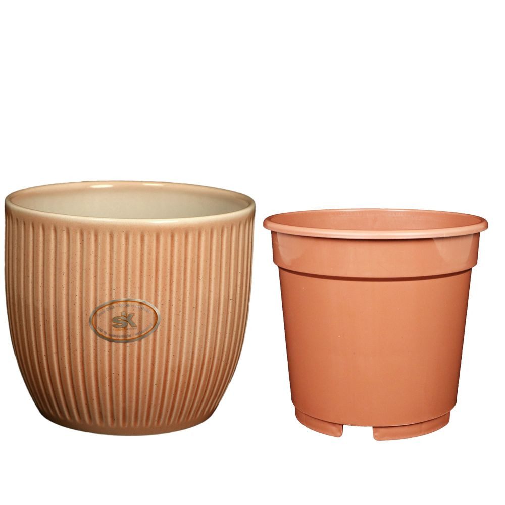 Heimwerkercenter Übertopf MePla - Set - Übertopf Belice ø13 - Pfirsich + Kulturtopf ø12